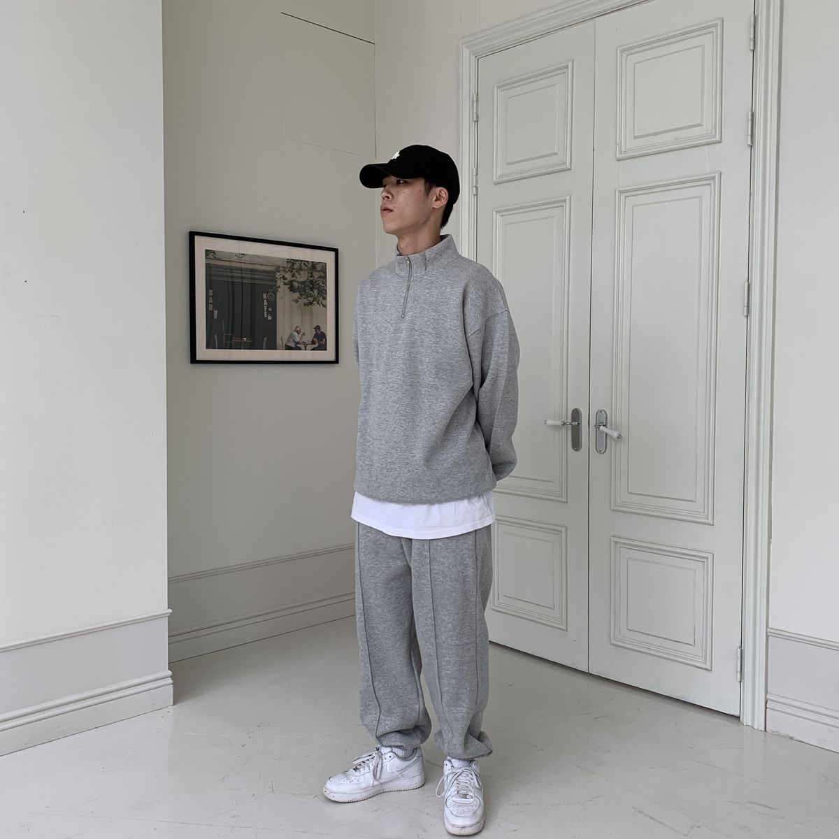락트개러지(ROCKED GARAGE) [UNISEX] 핀턱 와이드 스웨트 조거 팬츠