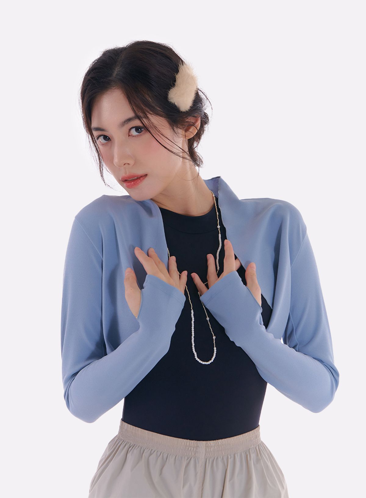 레르(LER) 루즈핏 볼레로 스카이블루 L23OT01SB
