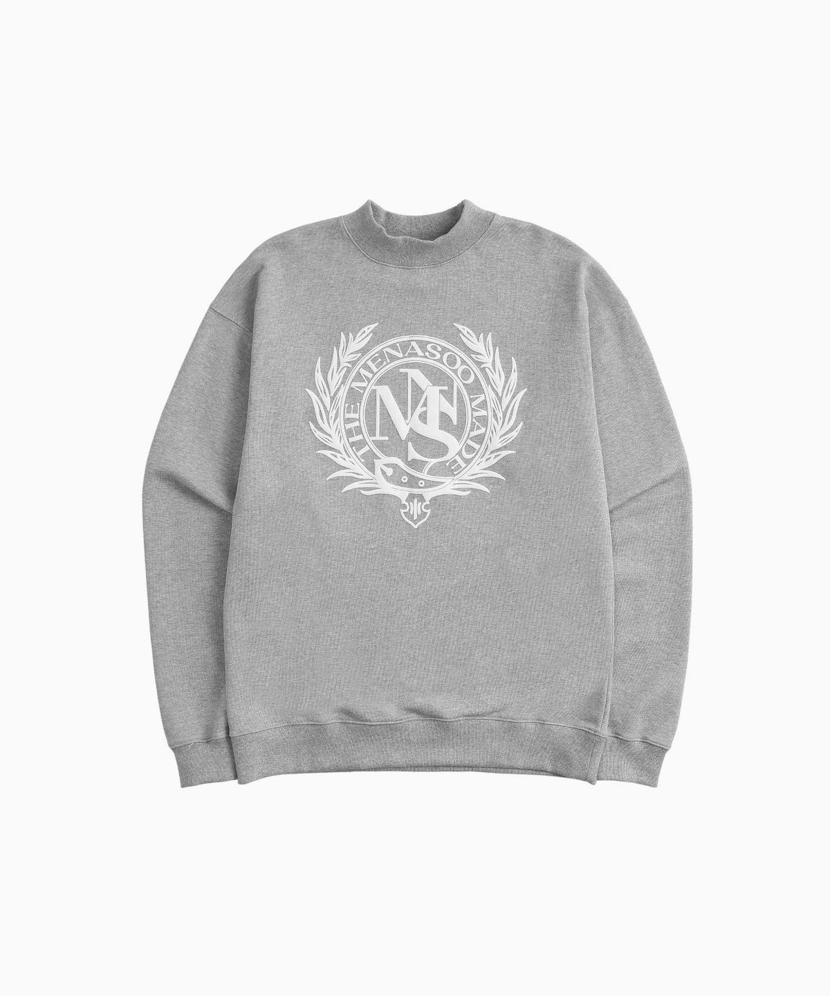 미나수(MENASOO) UNISEX HERITAGE EMBLEM MOCK-NECK SWEATSHIRT MELANGE