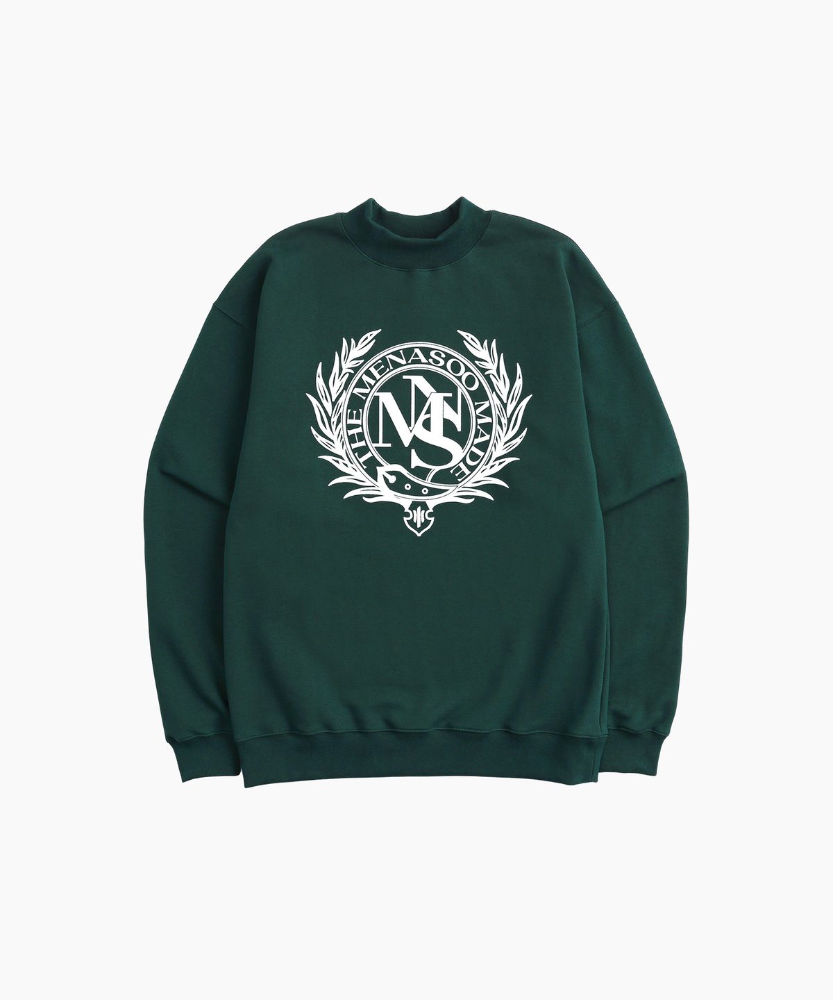 미나수(MENASOO) UNISEX HERITAGE EMBLEM MOCK-NECK SWEATSHIRT GREEN