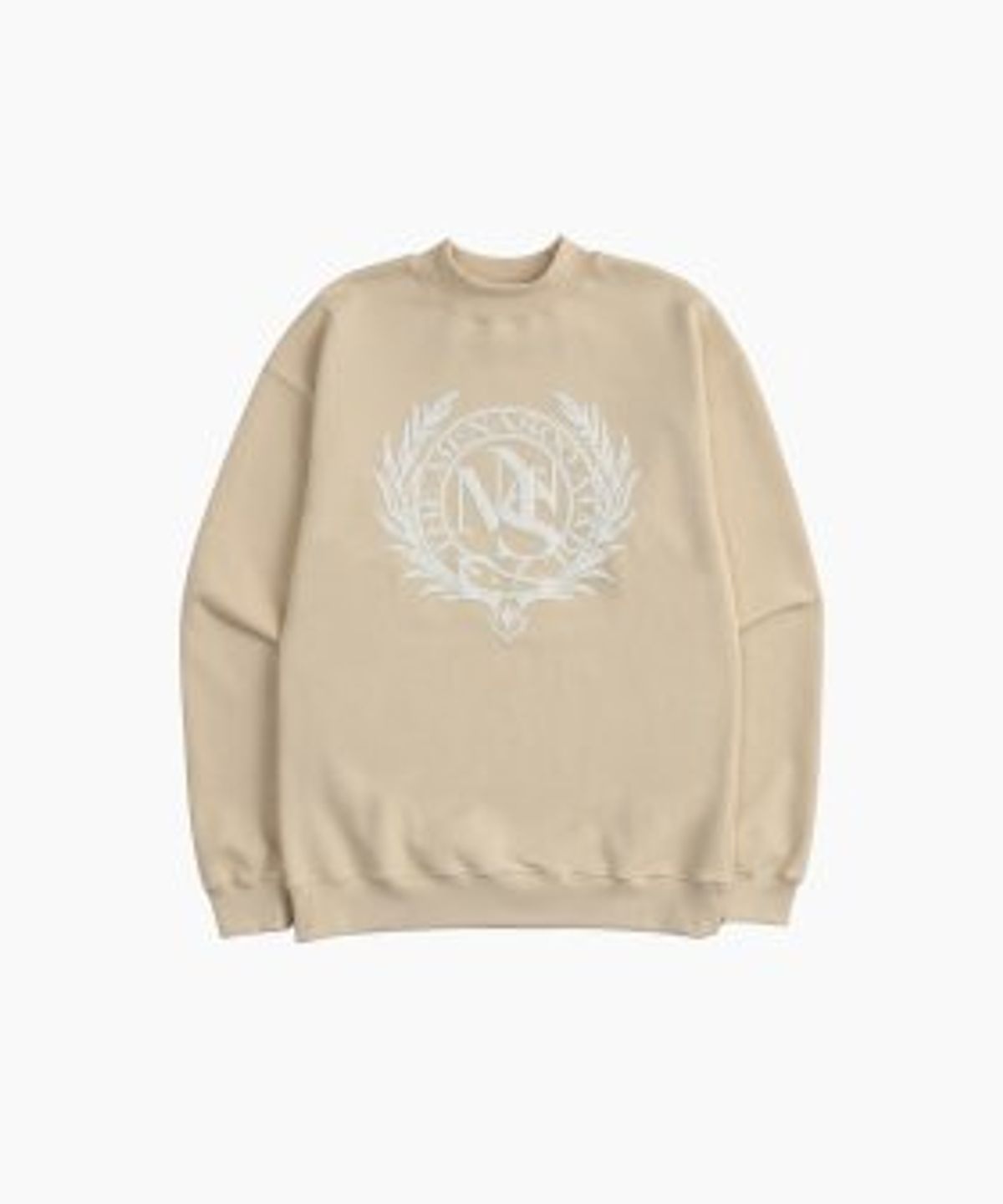 미나수(MENASOO) UNISEX HERITAGE EMBLEM MOCK-NECK SWEATSHIRT IVORY