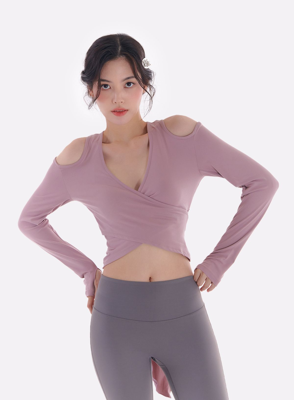 레르(LER) 부츠컷 롱 레깅스 차콜 L23PT01CH
