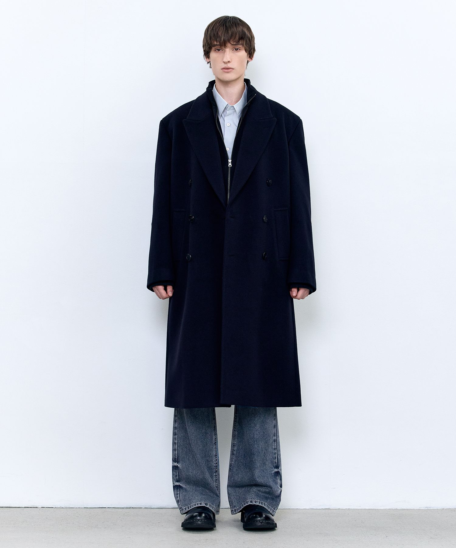ジャケット・アウター INSILENCE cashmere peaked double coat MUSINSA | INSILENCE Mapel Cashmere Peaked Double Coat DARK NAVY