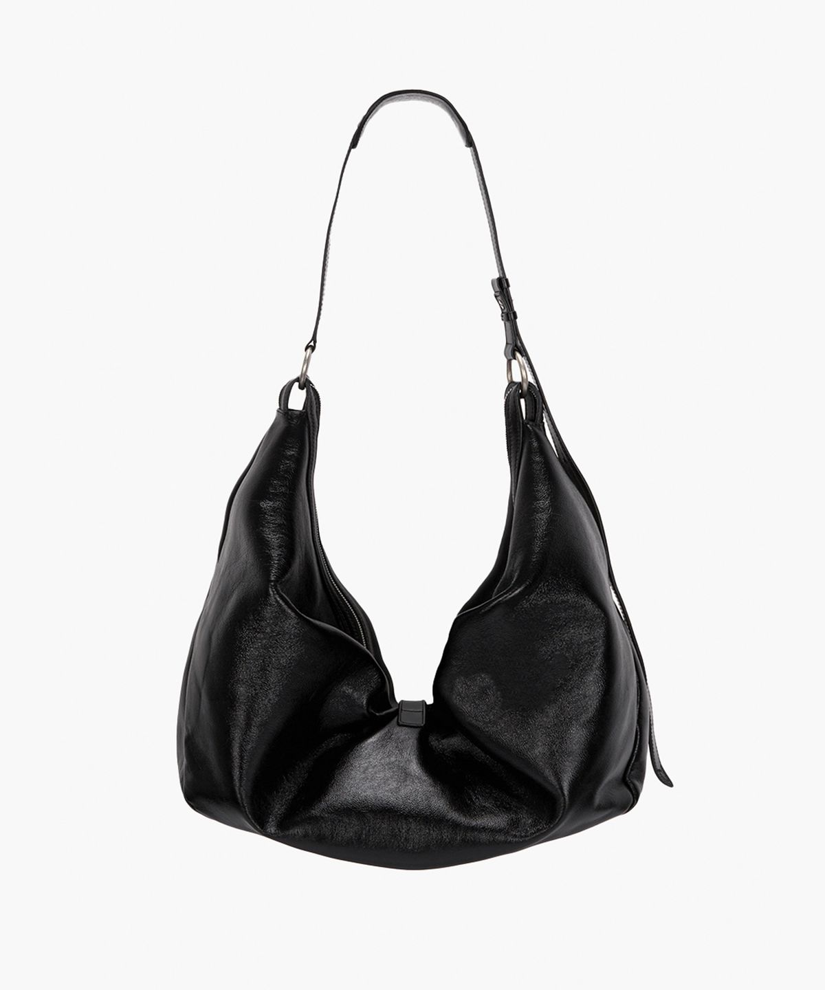 마지셔우드(MARGESHERWOOD) BELTED HOBO_black glossy plain