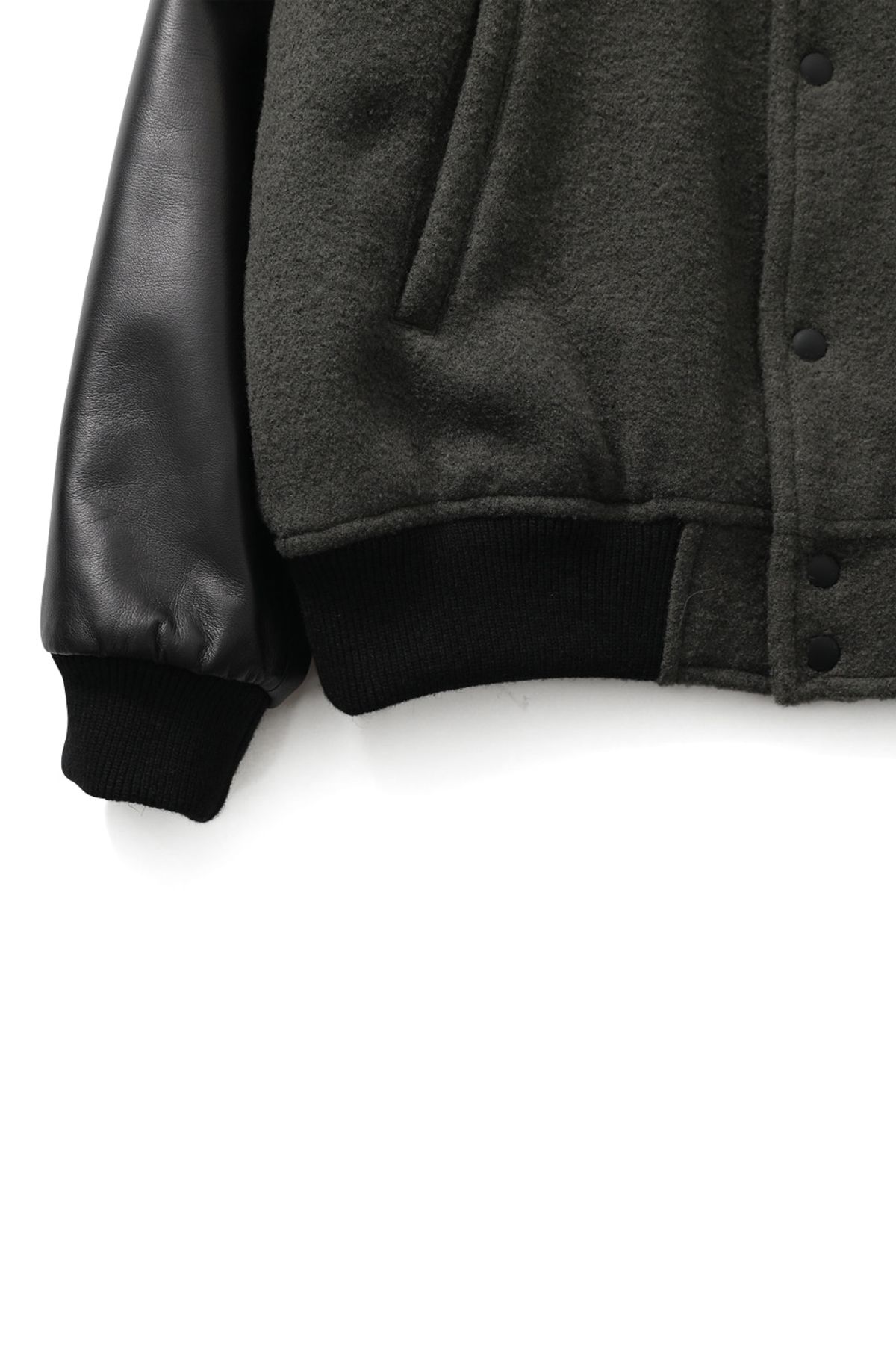 홀리선(HORLISUN) Header Leather Wool Stadium Jacket Dark Gray