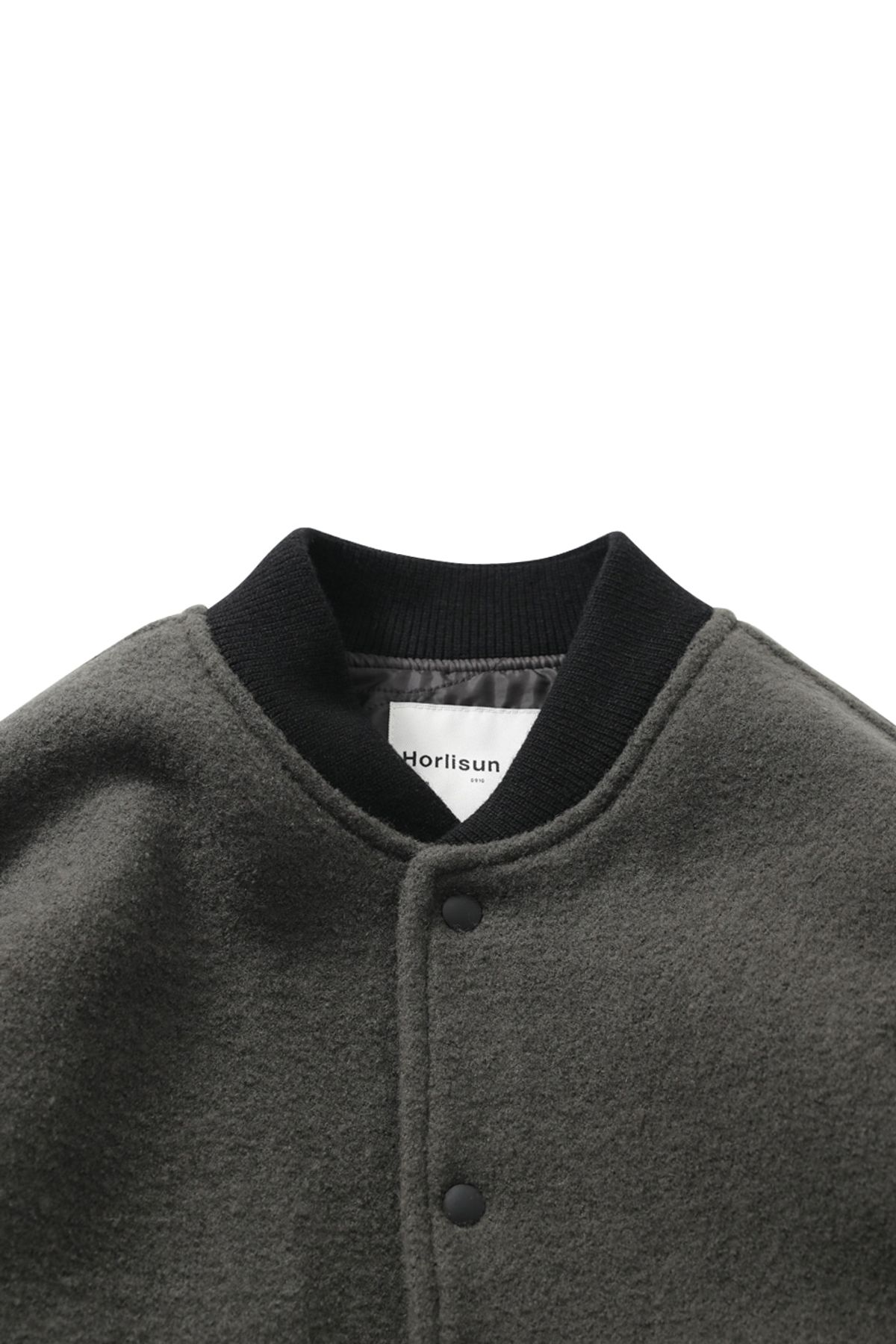 홀리선(HORLISUN) Header Leather Wool Stadium Jacket Dark Gray