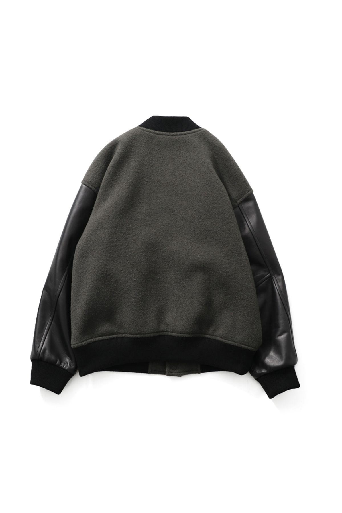 홀리선(HORLISUN) Header Leather Wool Stadium Jacket Dark Gray