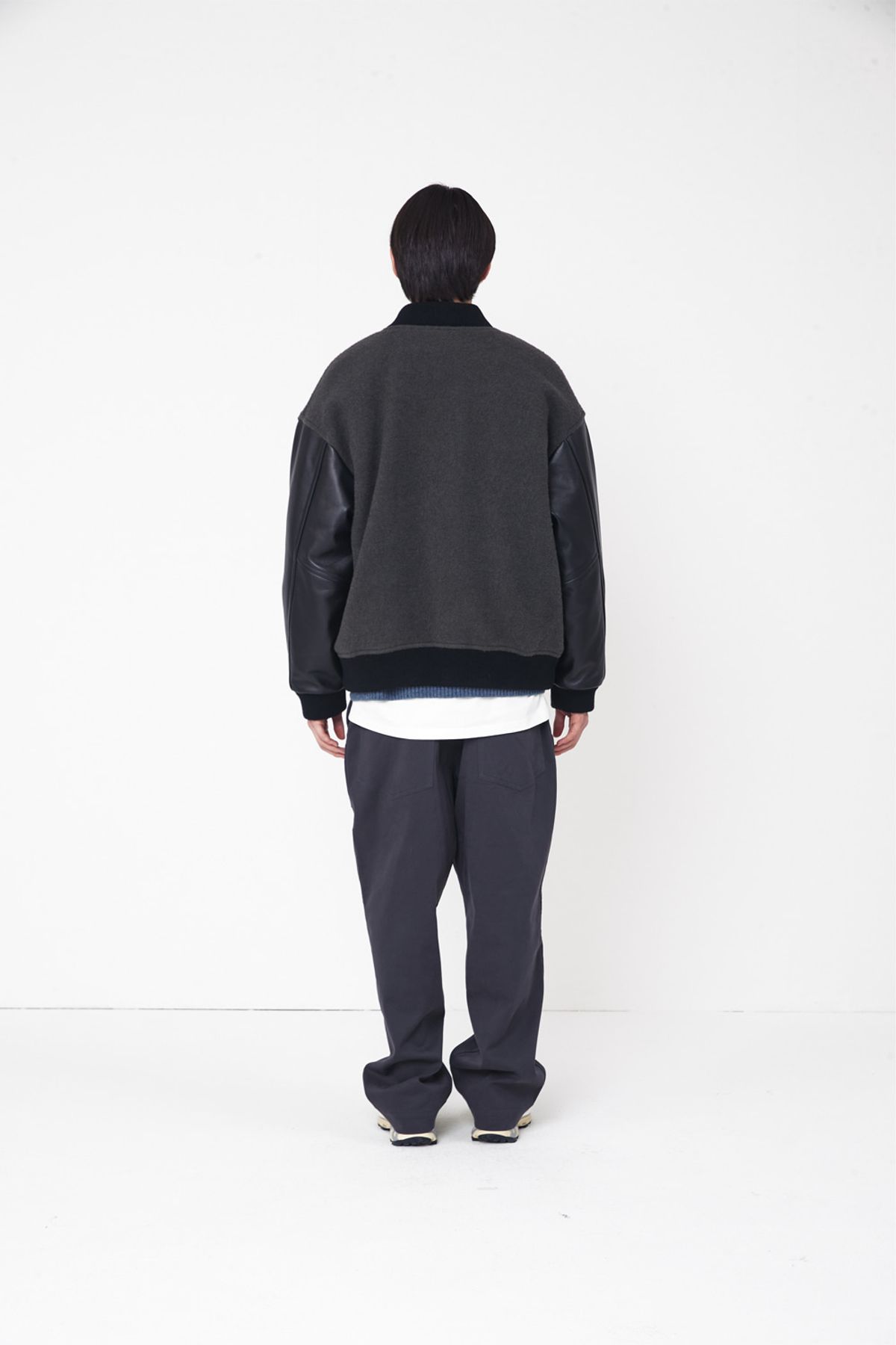 홀리선(HORLISUN) Header Leather Wool Stadium Jacket Dark Gray