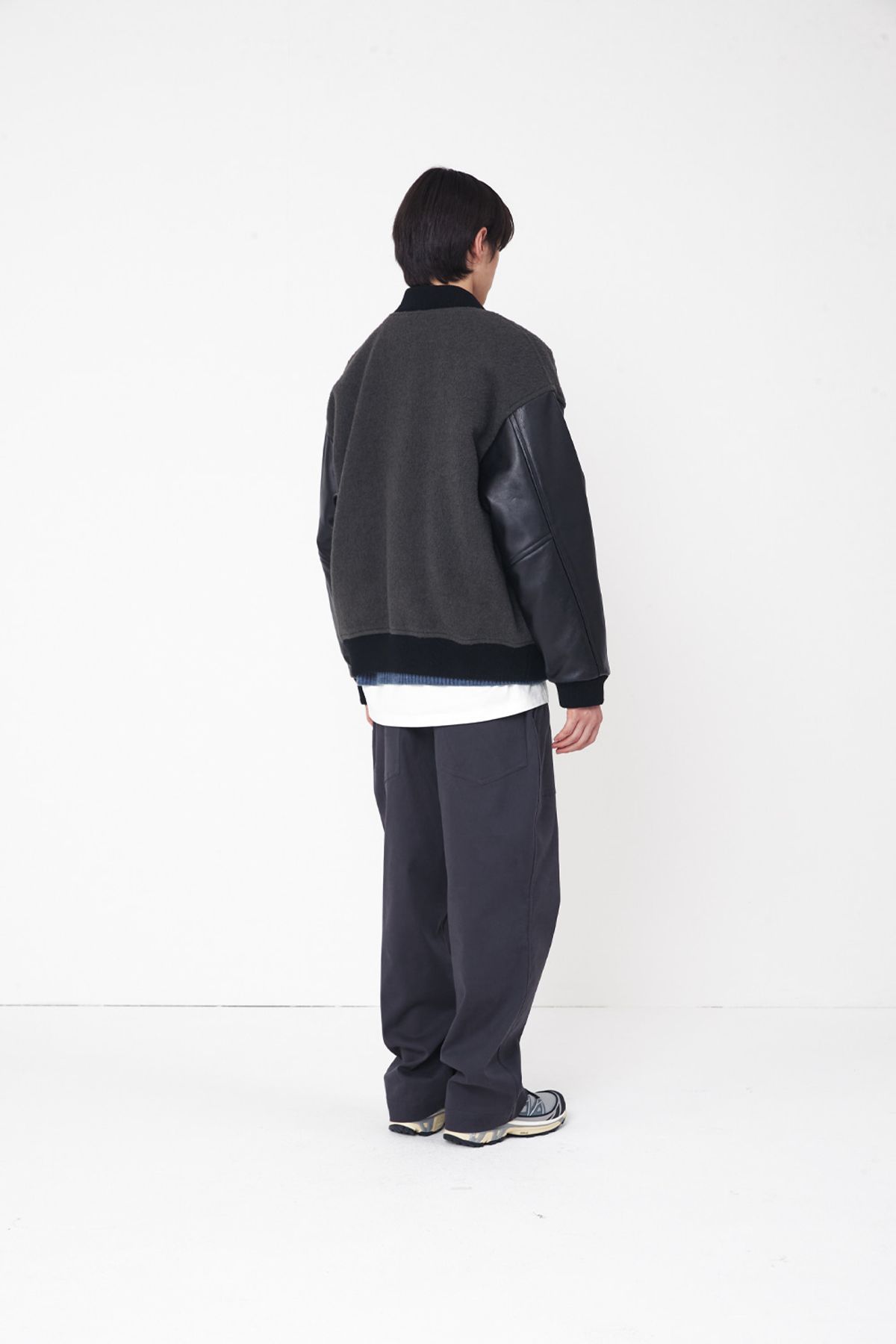 홀리선(HORLISUN) Header Leather Wool Stadium Jacket Dark Gray