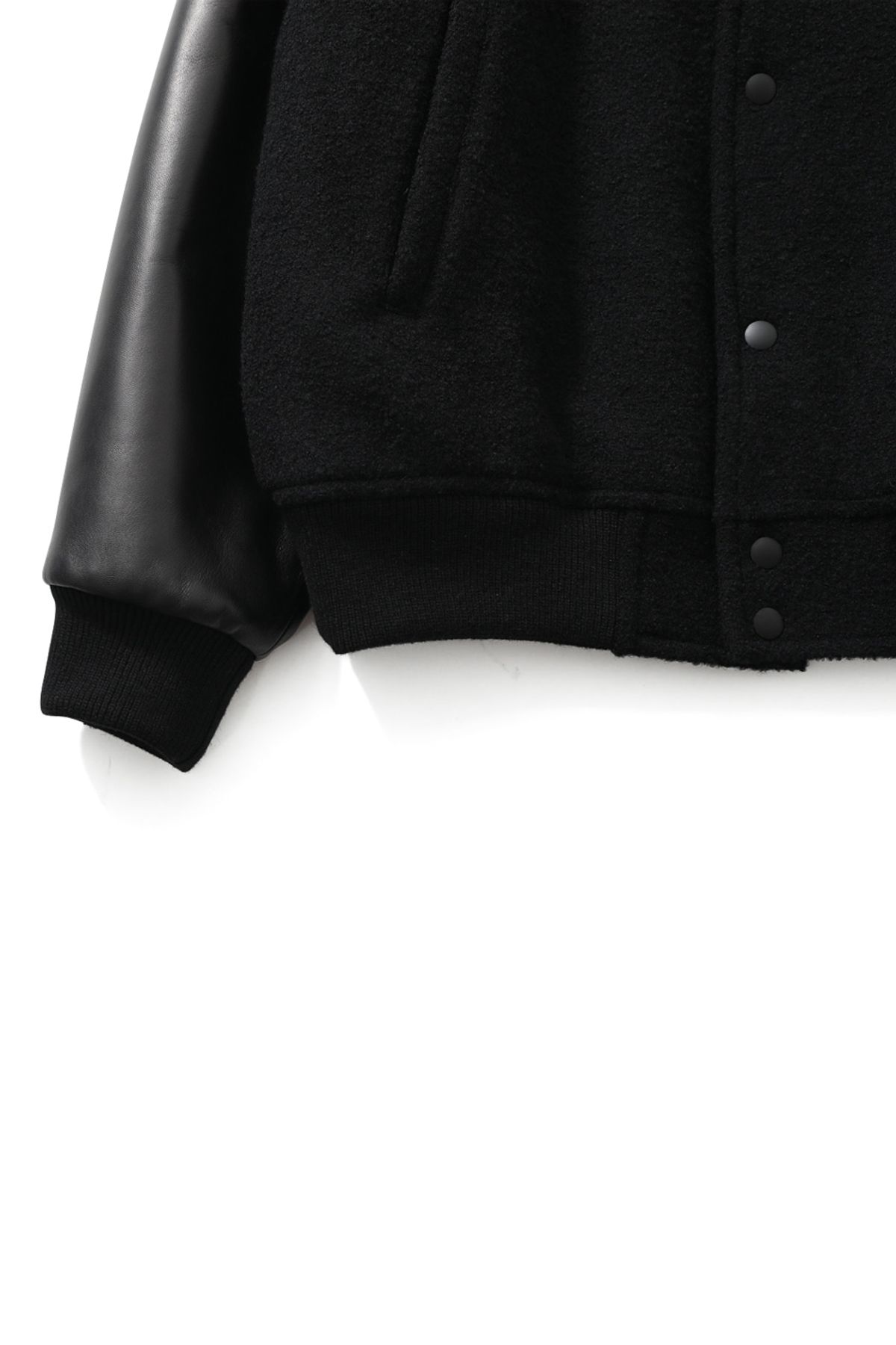홀리선(HORLISUN) Header Leather Wool Stadium Jacket Black