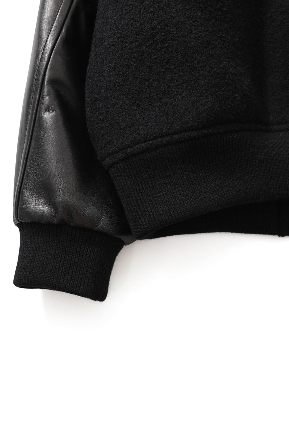 홀리선(HORLISUN) Header Leather Wool Stadium Jacket Black