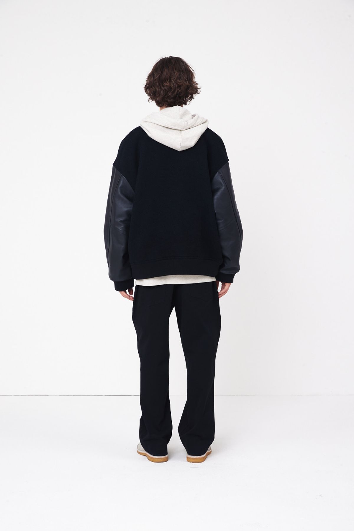 홀리선(HORLISUN) Header Leather Wool Stadium Jacket Black