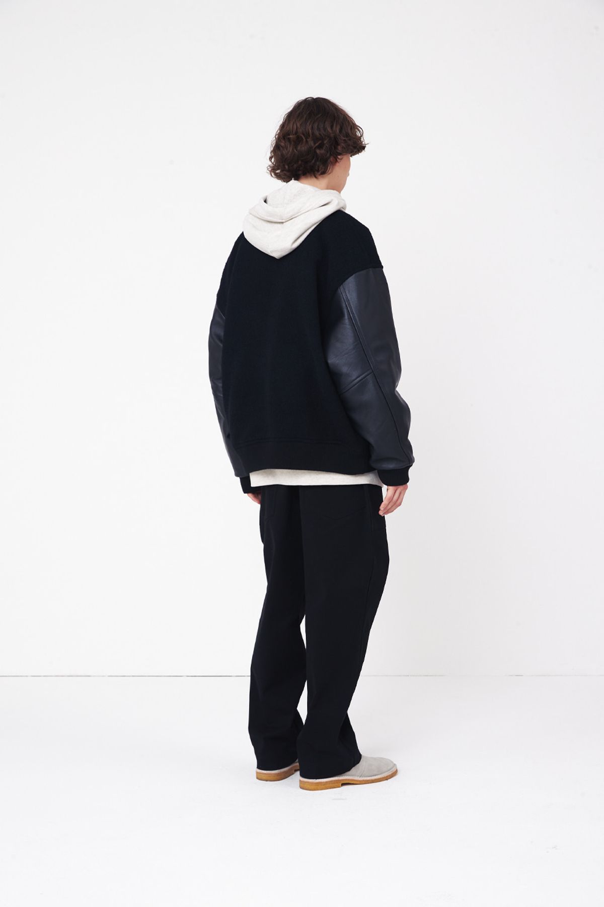 홀리선(HORLISUN) Header Leather Wool Stadium Jacket Black