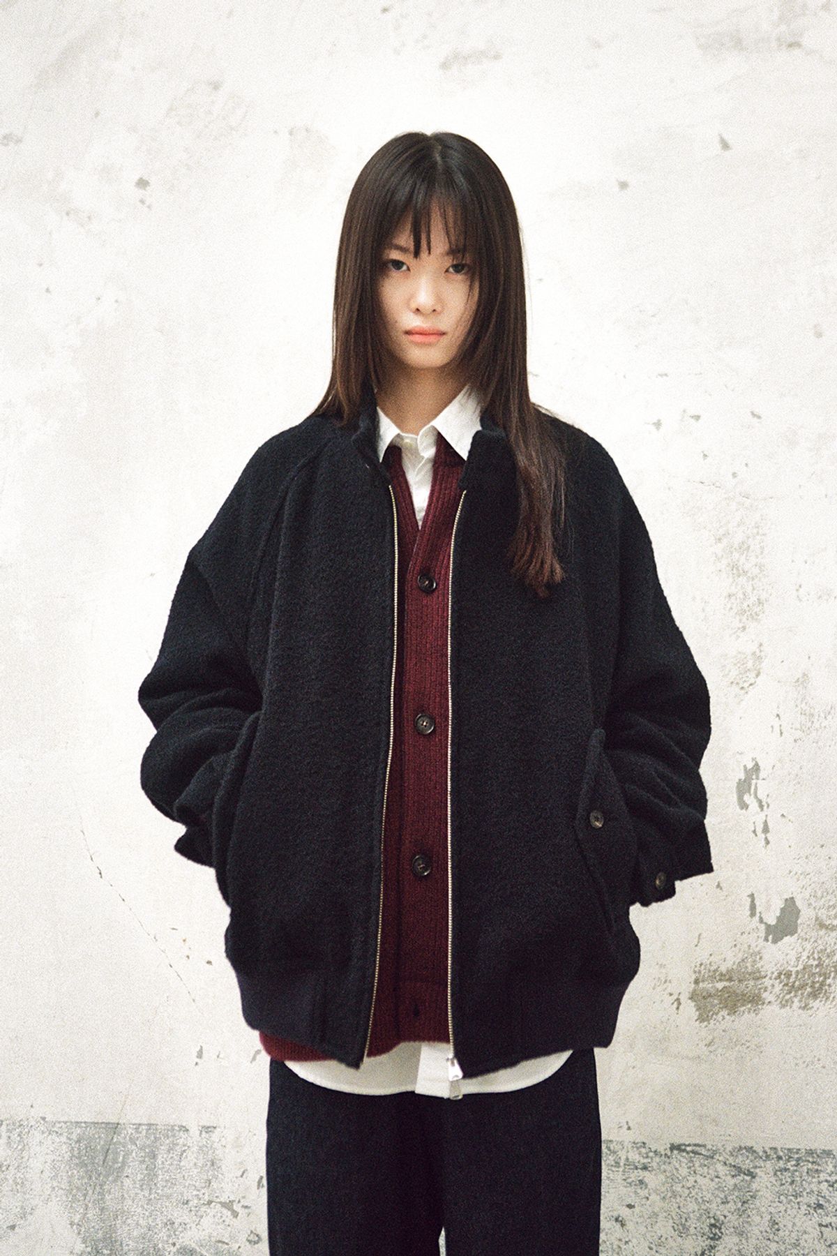 홀리선(HORLISUN) Visitor Wool Boucle Harrington Jacket Navy