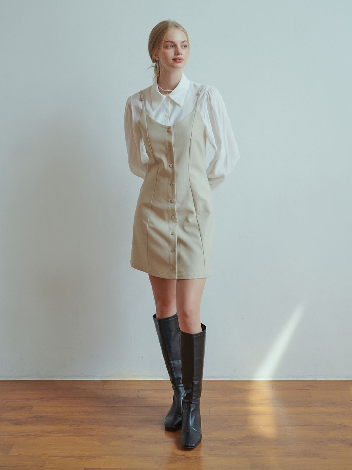 리엘(RE L) Scone mini dress (beige)