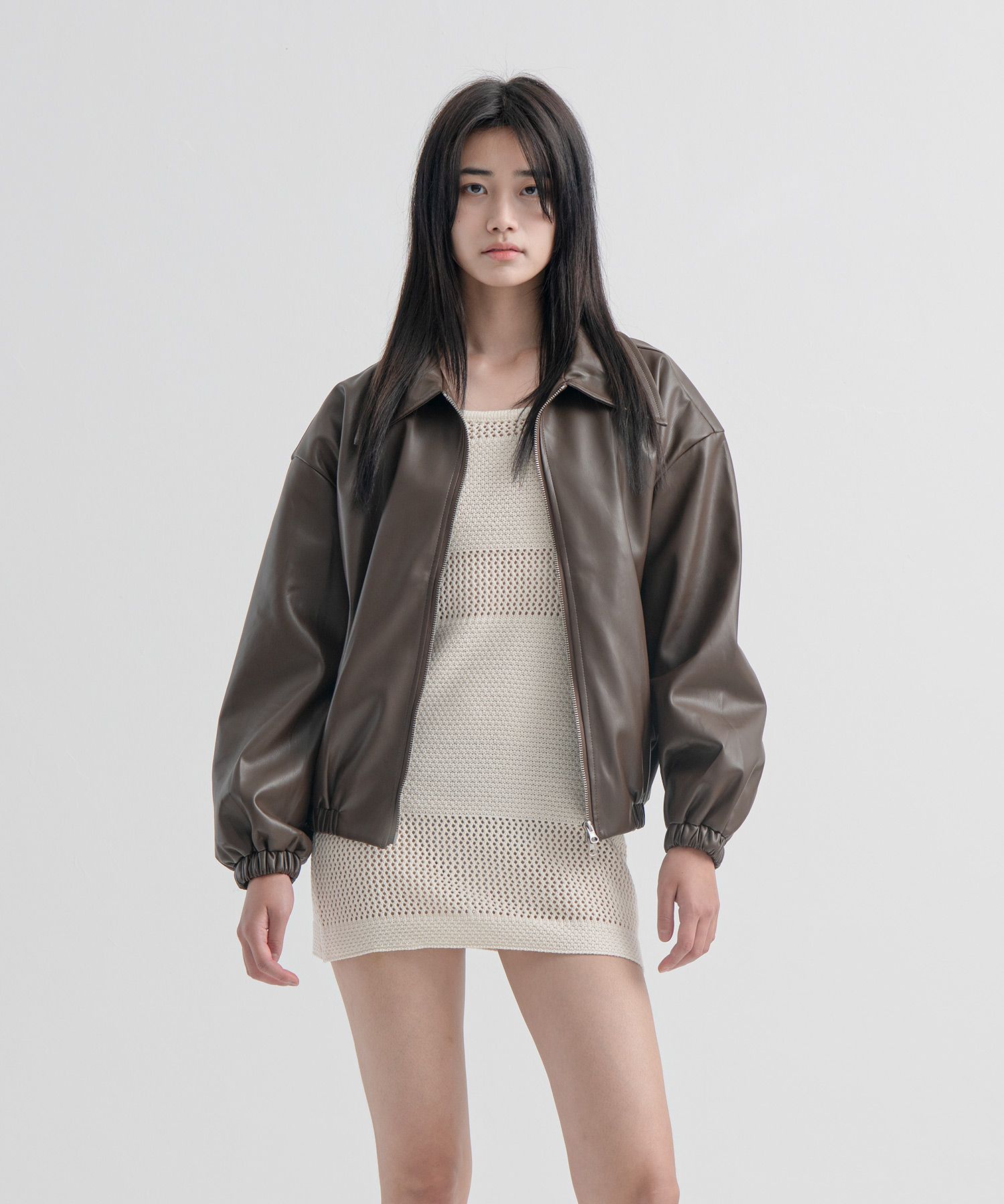 【PlaceStudio】Vegan Blouson Jacket■韓国ブランド■大人気 MUSINSA | PLACE STUDIO Leather two-way overfit banding