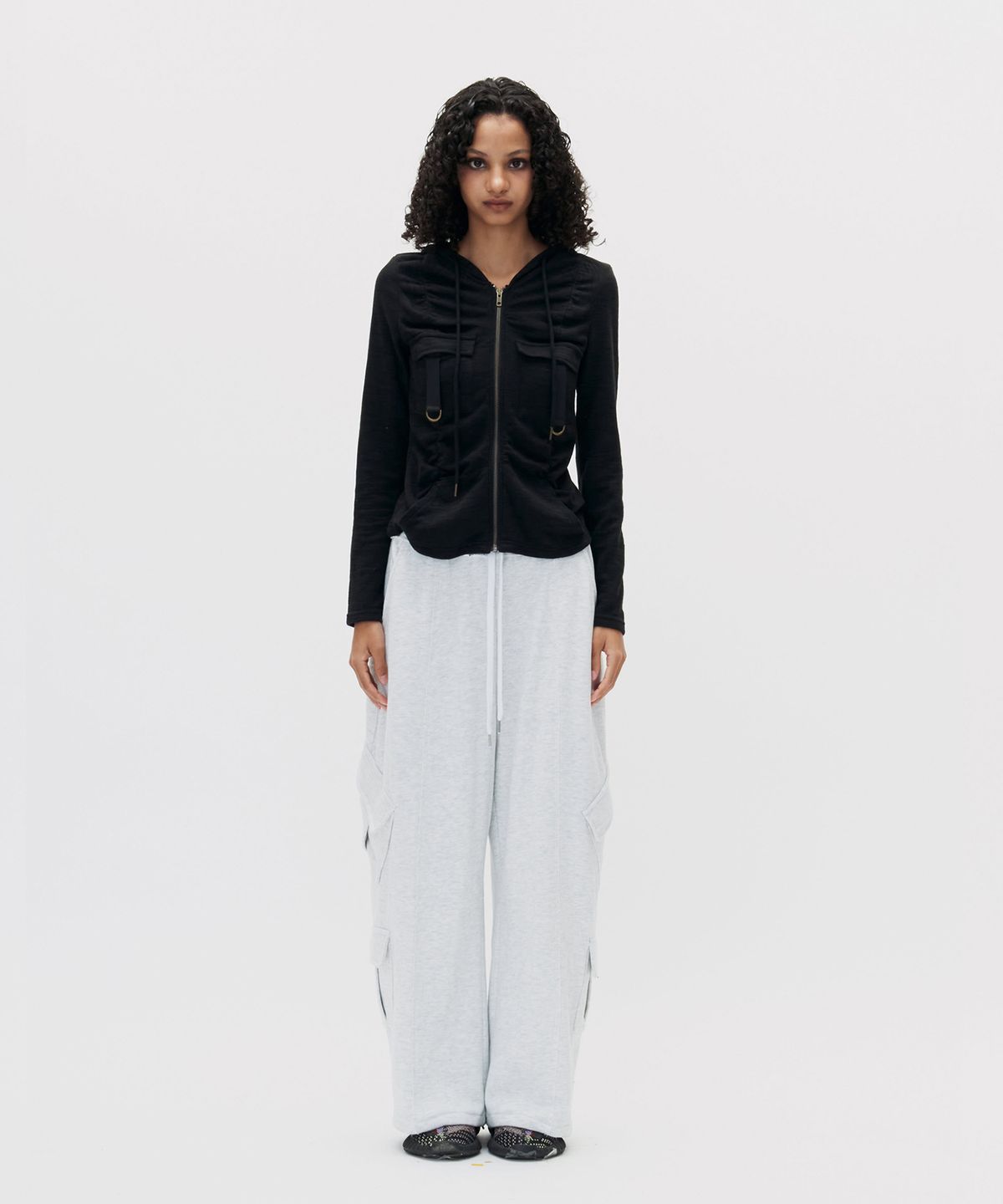 쎄쎄쎄(SETSETSET) CARGO COTTON HOOD ZIP-UP BLACK
