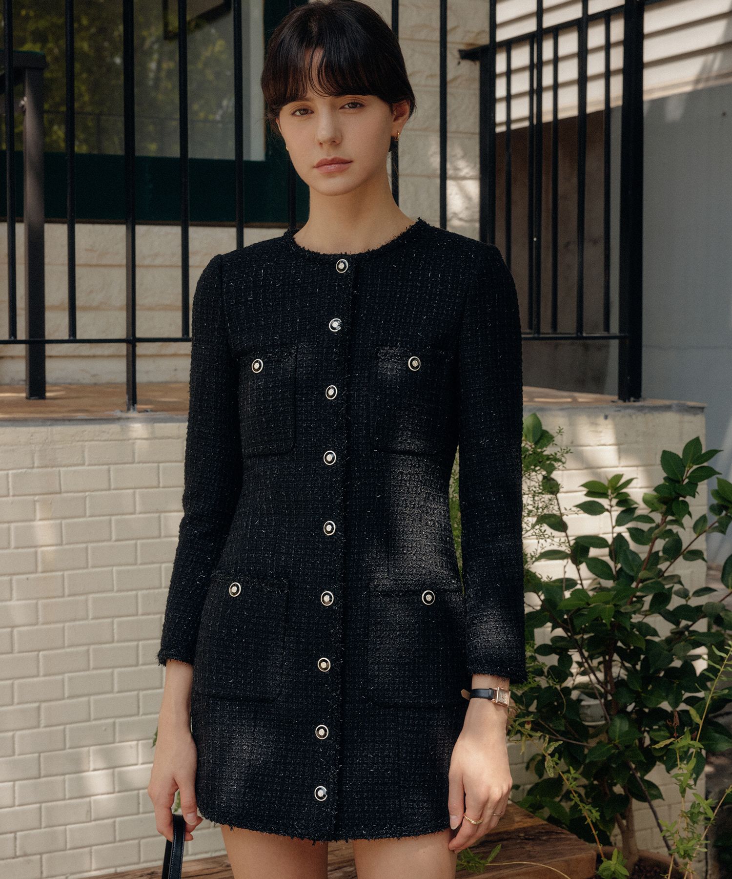ワンピース LOOKAST BLACK RILEY TRIMMED TWEED DRESS 23FWOP004 MUSINSA | LOOKAST BLACK RILEY TRIMMED TWEED DRESS