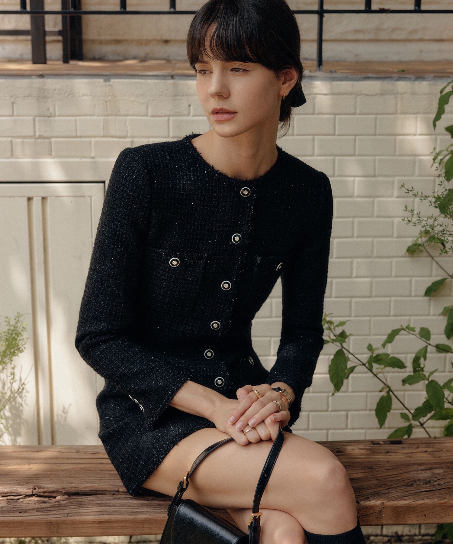 ワンピース LOOKAST BLACK RILEY TRIMMED TWEED DRESS 23FWOP004 MUSINSA | LOOKAST BLACK RILEY TRIMMED TWEED DRESS