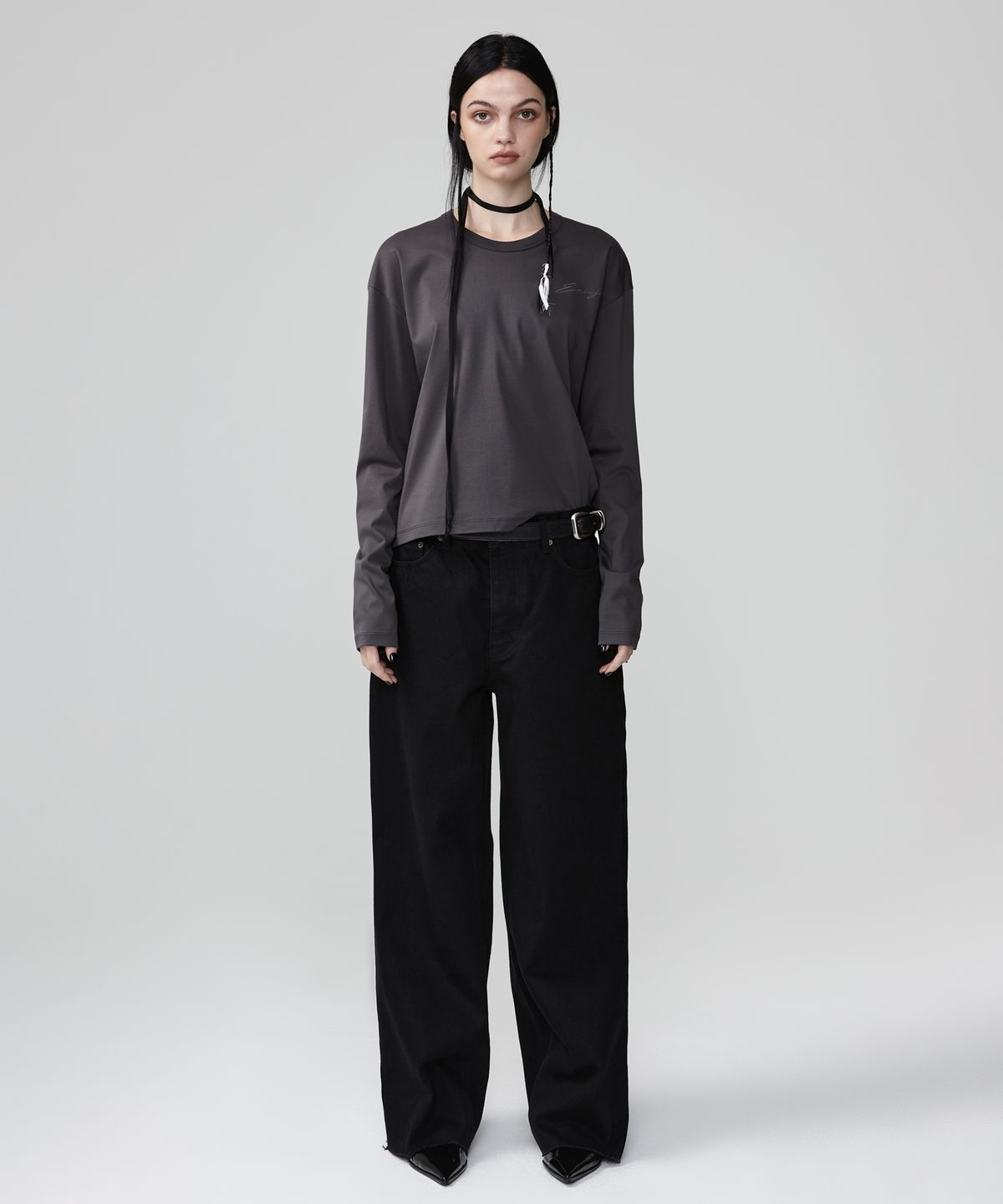 이안조(EAN JO) PREMIUM COTTON LOOSE FIT LONG SLEEVE (CHARCOAL)