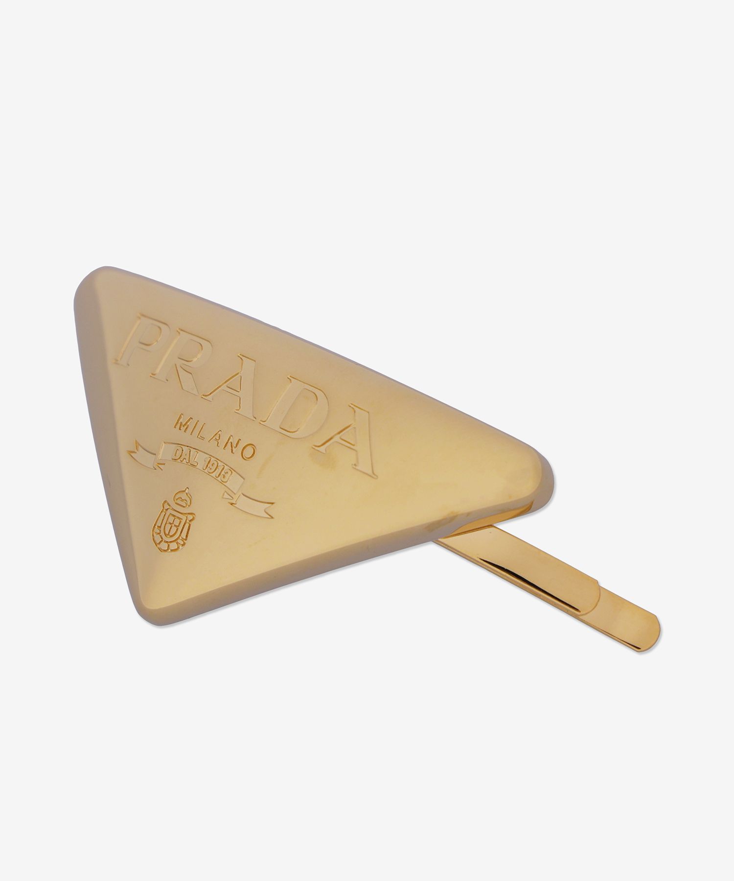 ★PRADA★ Triangle Logo l Hair Clip Gold 1IF1042CK7F0056 MUSINSA | PRADA Triangle Logo Metal Hair Clip - Gold