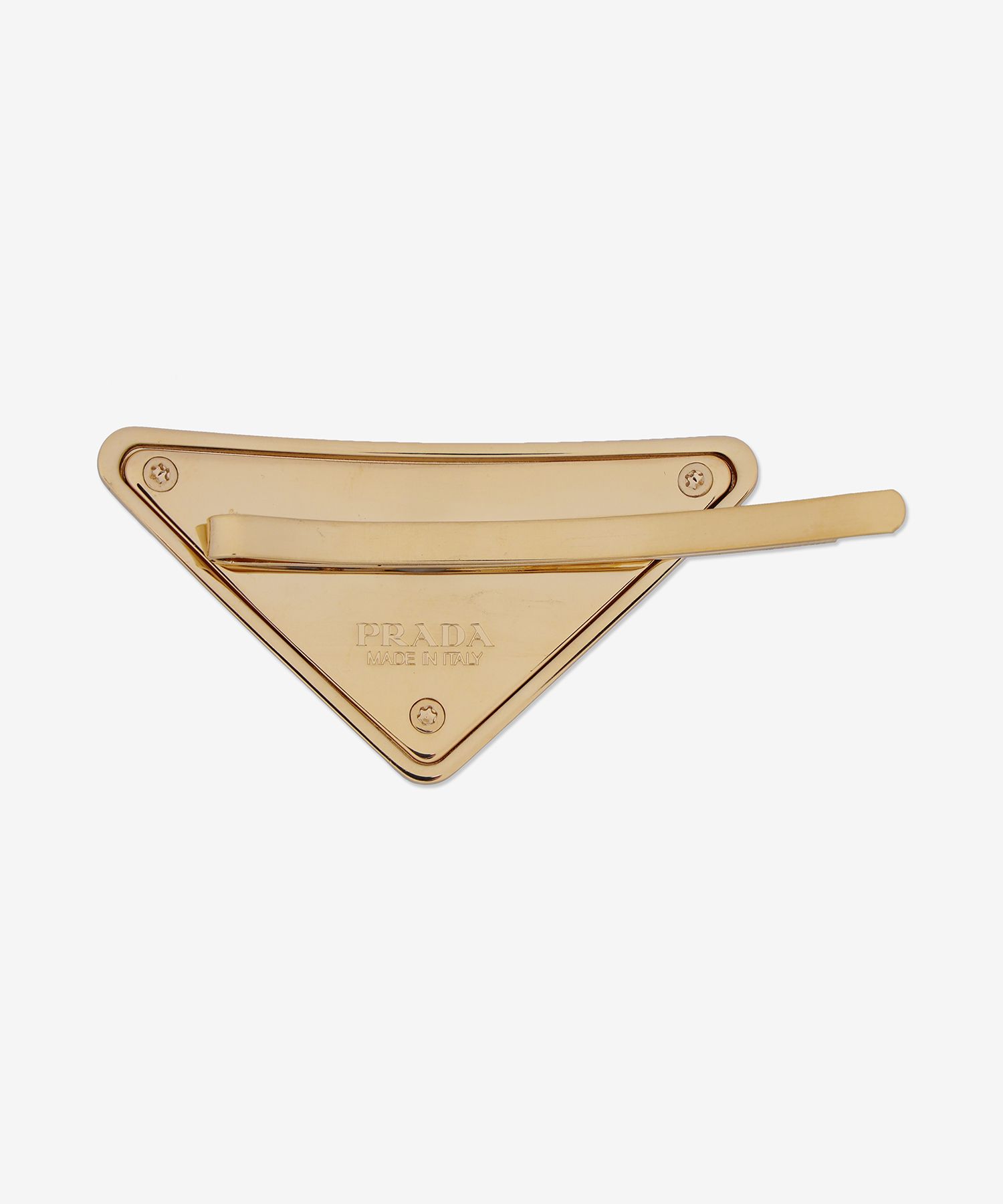 MUSINSA | PRADA Triangle Logo Metal Hair Clip - Gold