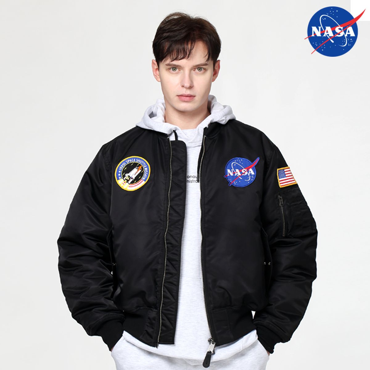 나사(NASA) 남녀공용 양면 리버시블 투웨이 MA-1 자켓 블루종 항공점퍼 아우터 [라이트그레이]