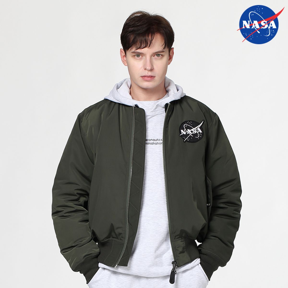 나사(NASA) 남녀공용 양면 리버시블 투웨이 MA-1 자켓 블루종 항공점퍼 아우터 [카키]