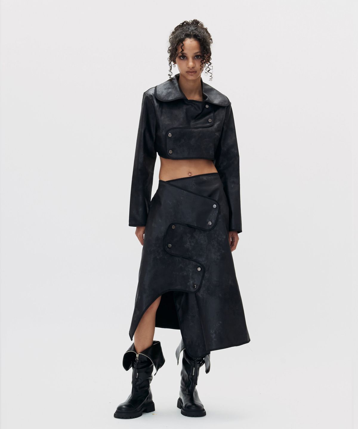 쎄쎄쎄(SETSETSET) CROSSOVER CROP LEATHER JACKET BLACK