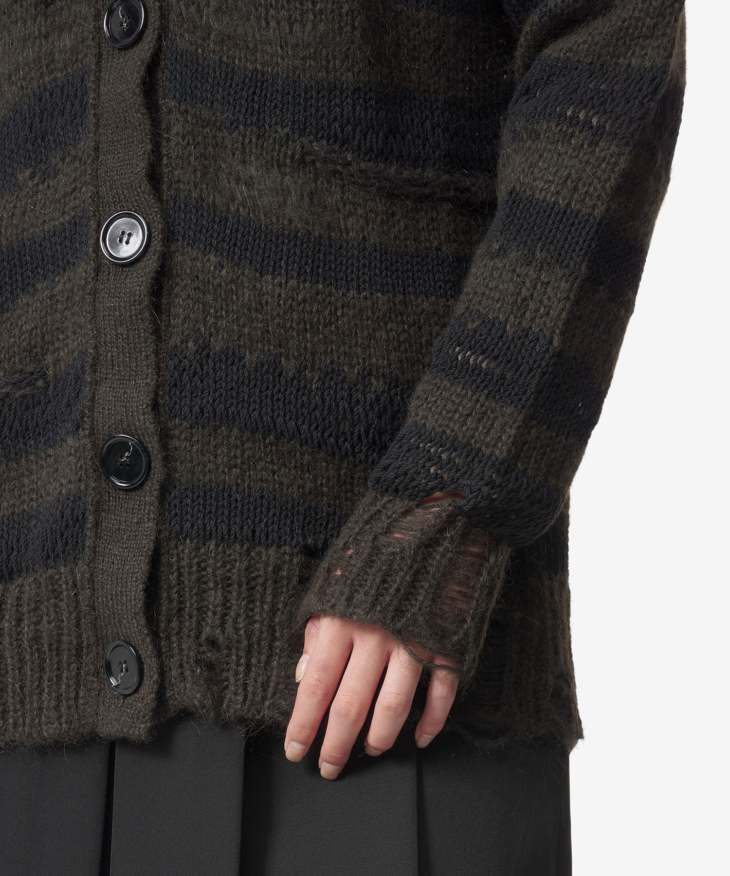 MUSINSA ACNE STUDIOS Distress Stripe Cardigan Warm Charcoal