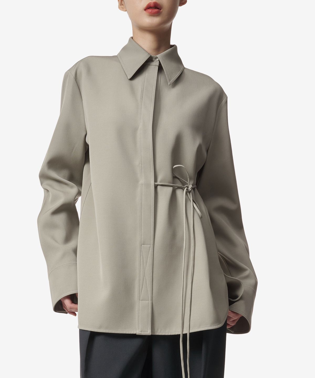질 샌더(JIL SANDER) 웨이스트 스트링 울 셔츠 - 슬레이트 그린 / J02DL0154J40002317