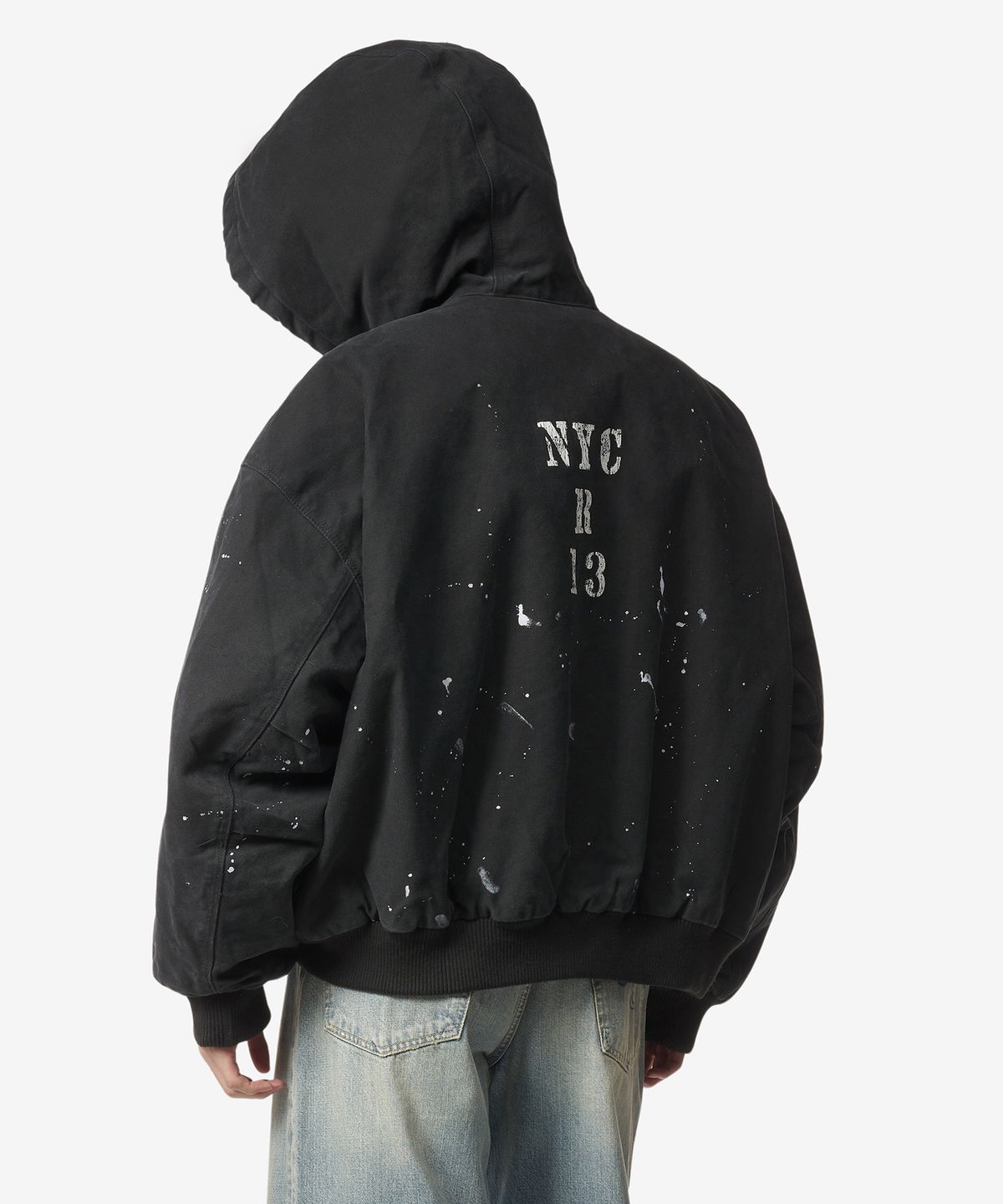 알썰틴(R13) 남성 페인트 스플래터 집업 후드 재킷 - 블랙 / R13MR171R090D
