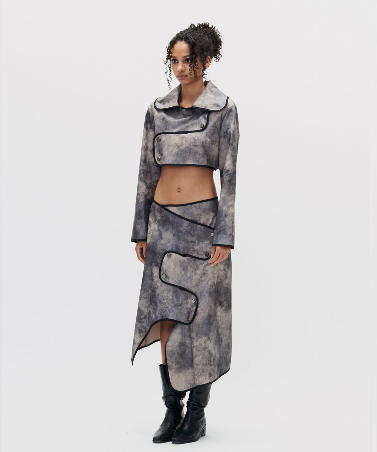 쎄쎄쎄(SETSETSET) CROSSOVER WATER STAIN WRAP SKIRT BROWN