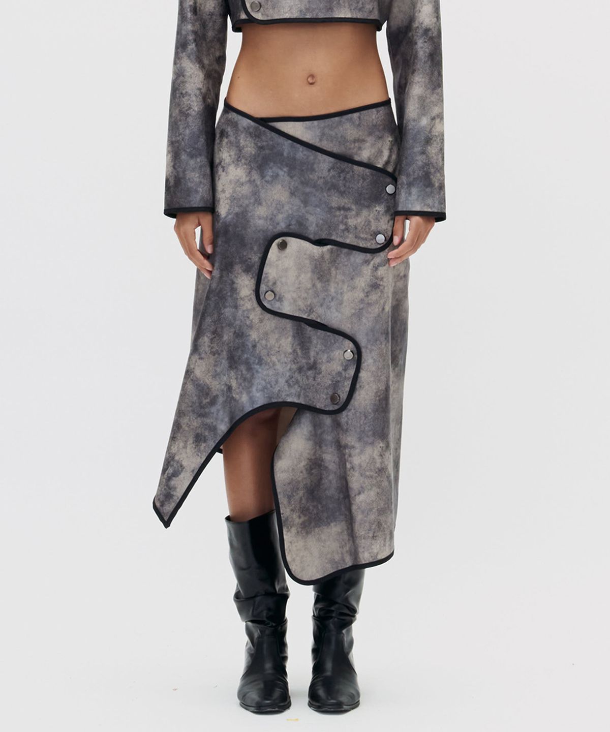 쎄쎄쎄(SETSETSET) CROSSOVER WATER STAIN WRAP SKIRT BROWN
