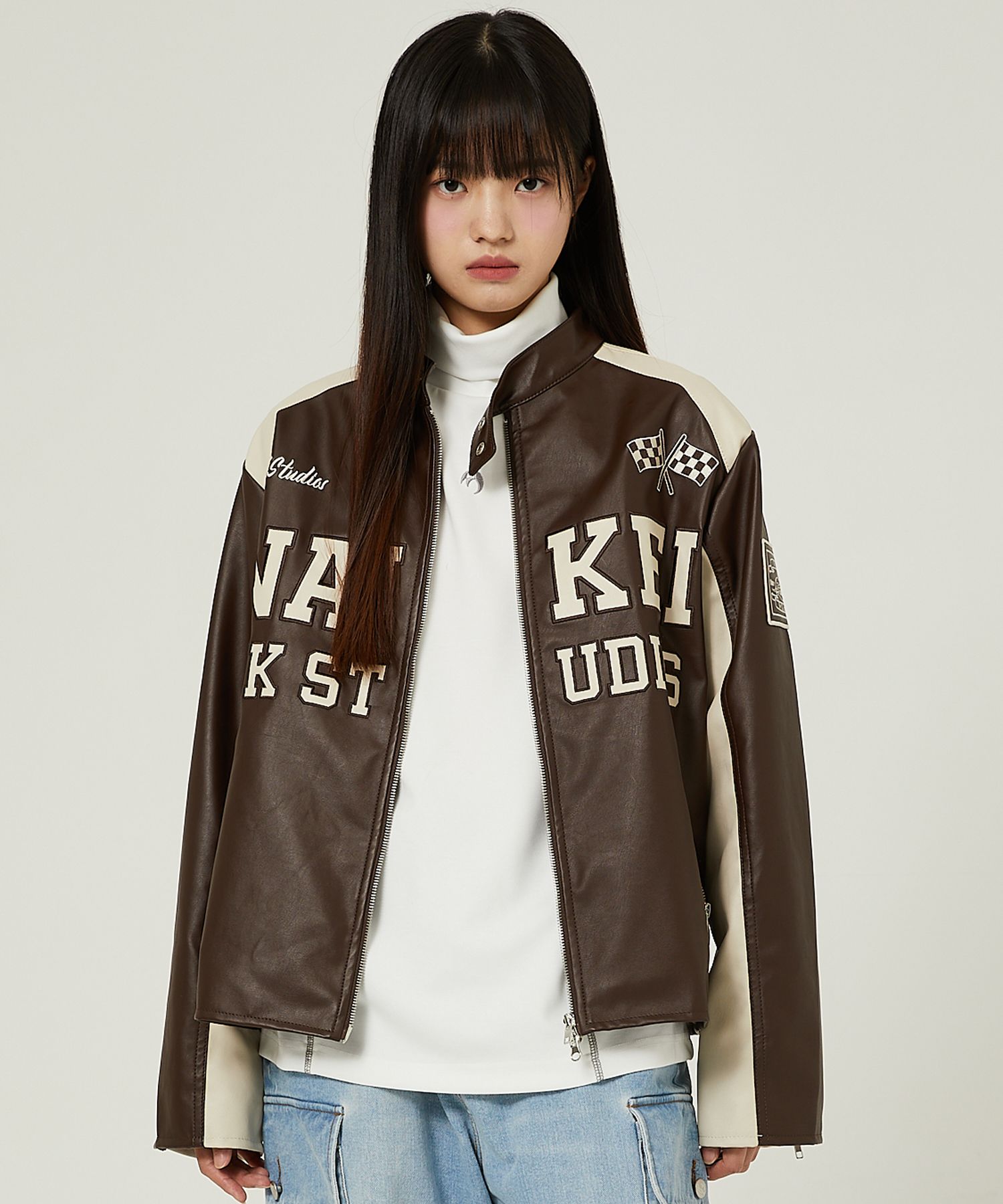 【PlaceStudio】Single Short Vegan Leather Jacket韓国ブランド PlaceStudio】Single Short Vegan Leather Jacket韓国ブランド