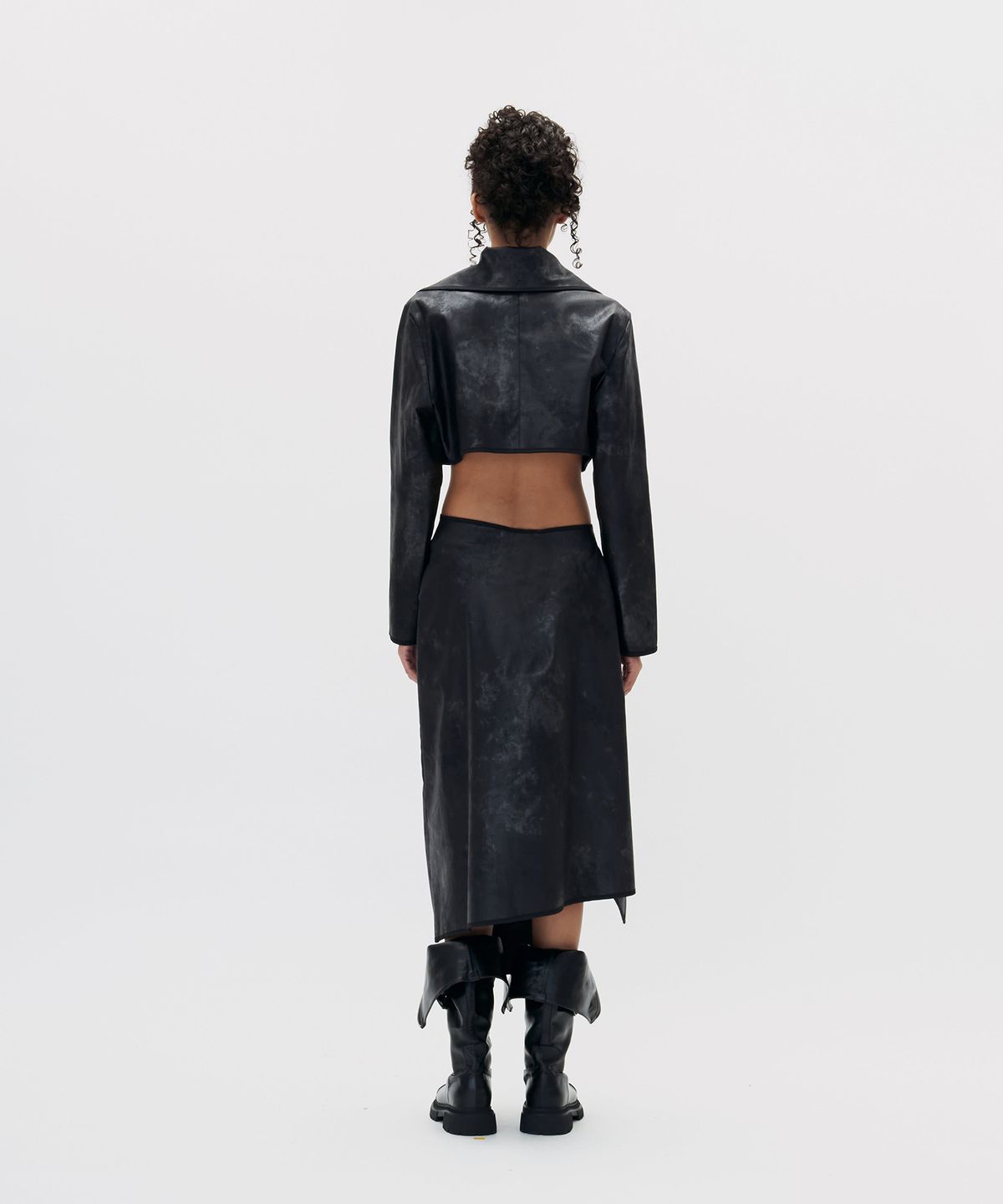쎄쎄쎄(SETSETSET) CROSSOVER WATER STAIN WRAP SKIRT BLACK