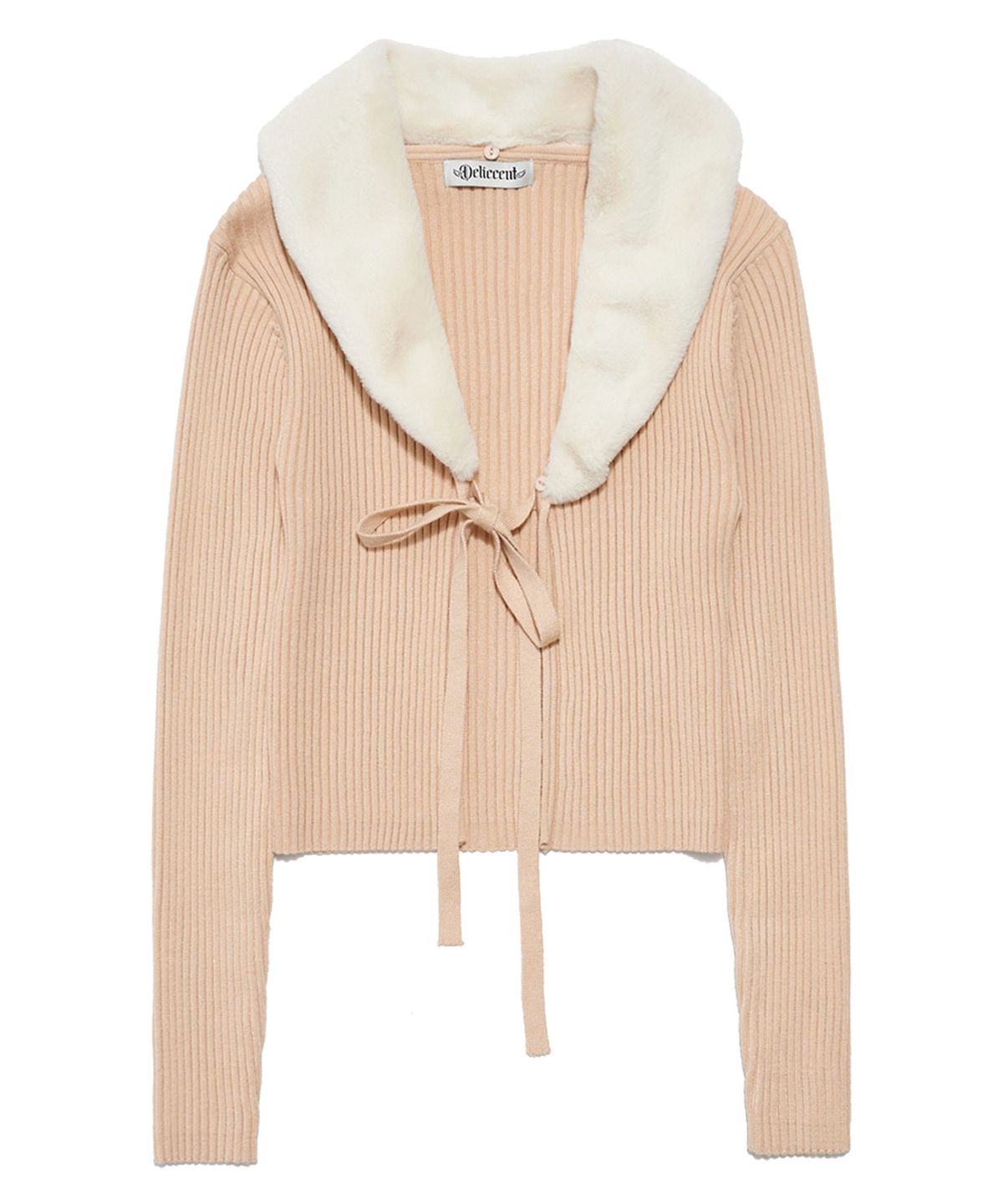 델리센트(DELICCENT) 퍼 카라 리본 가디건 [BEIGE]