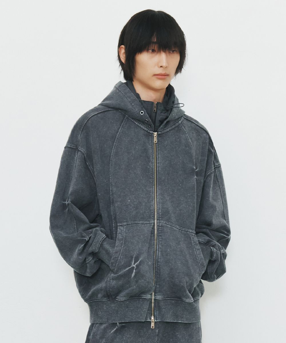 【MAISON MINED】25SS★ STICKY HALF T MUSINSA | MAISON MINED PINCH WASHED HOOD ZIP-UP (3COLOR)
