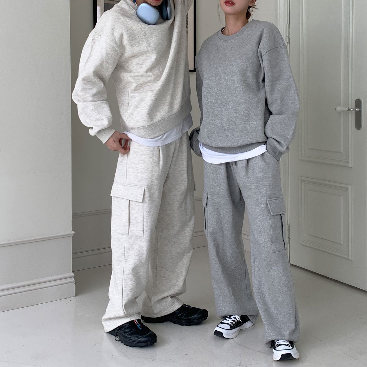 락트개러지(ROCKED GARAGE) [UNISEX] 카고 원턱 스웨트 와이드 팬츠