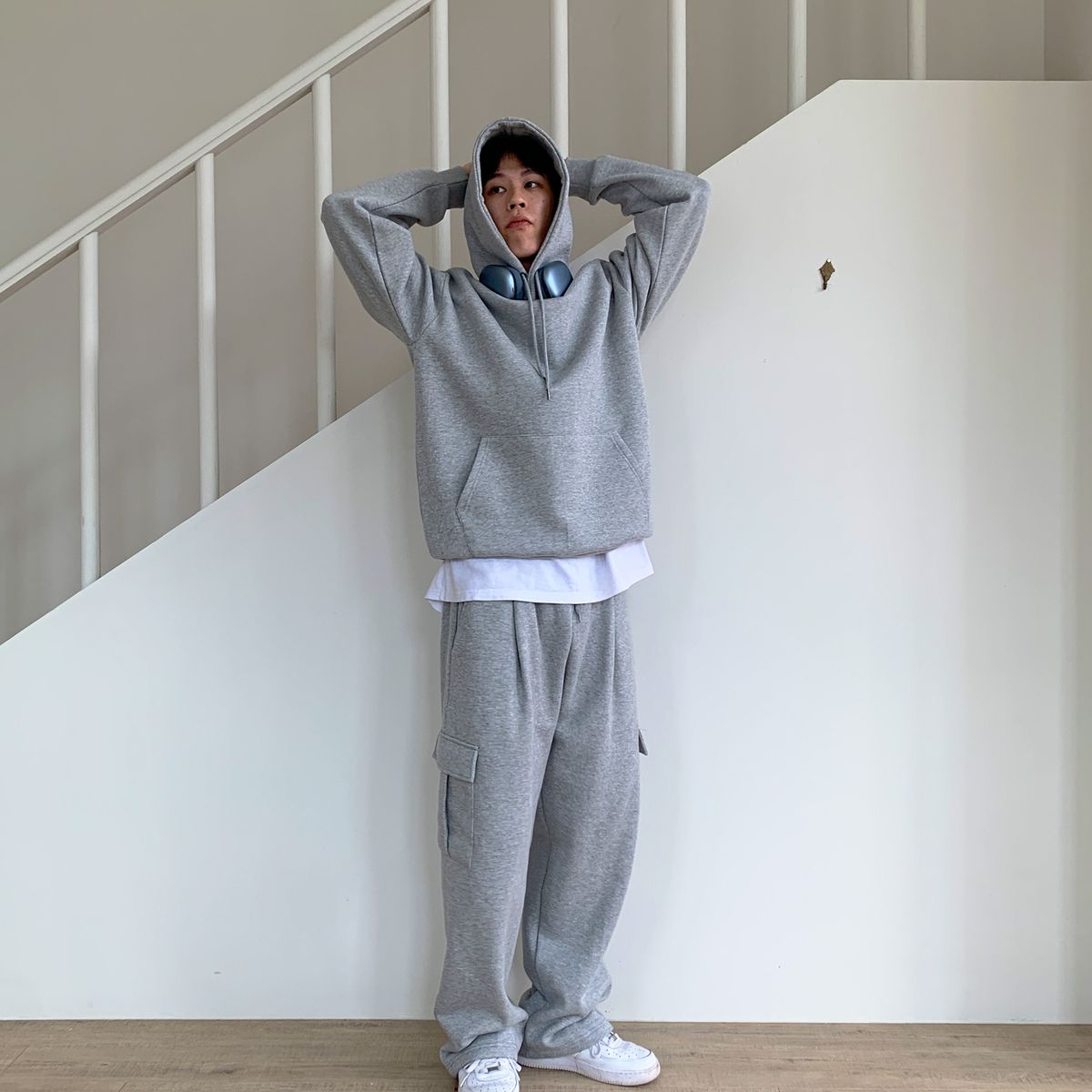 락트개러지(ROCKED GARAGE) [UNISEX] 카고 원턱 스웨트 와이드 팬츠