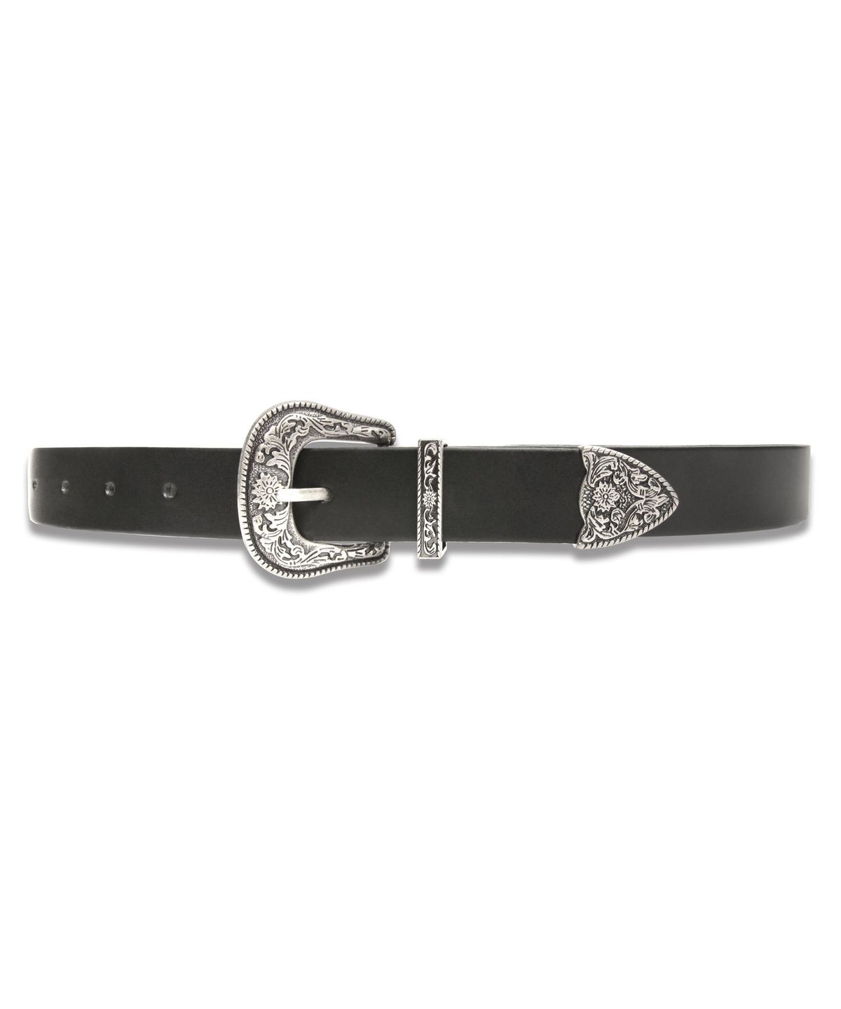 도프셉(DOFFSEPT) Flower Western cowhide belt in Black