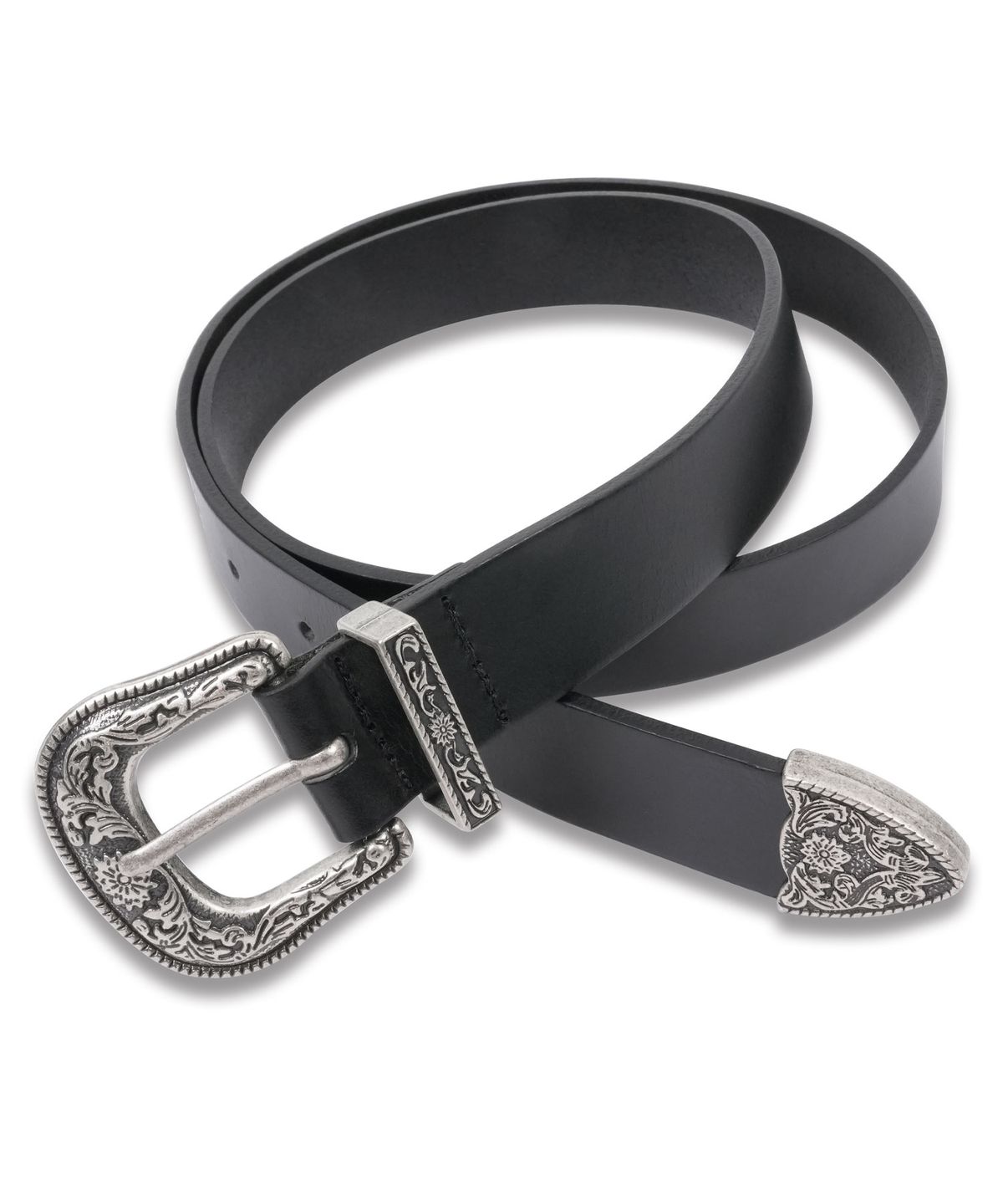 도프셉(DOFFSEPT) Flower Western cowhide belt in Black
