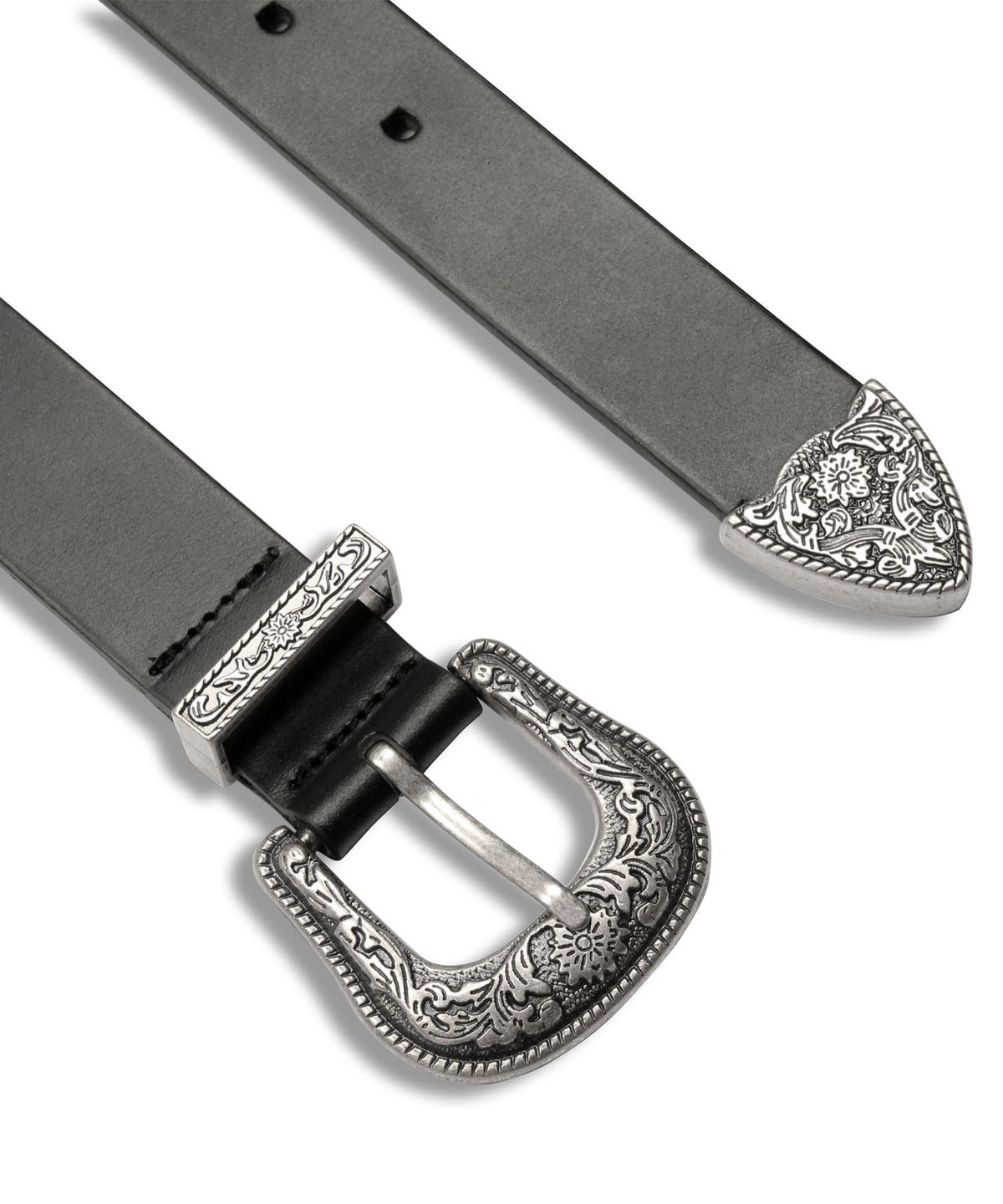 도프셉(DOFFSEPT) Flower Western cowhide belt in Black