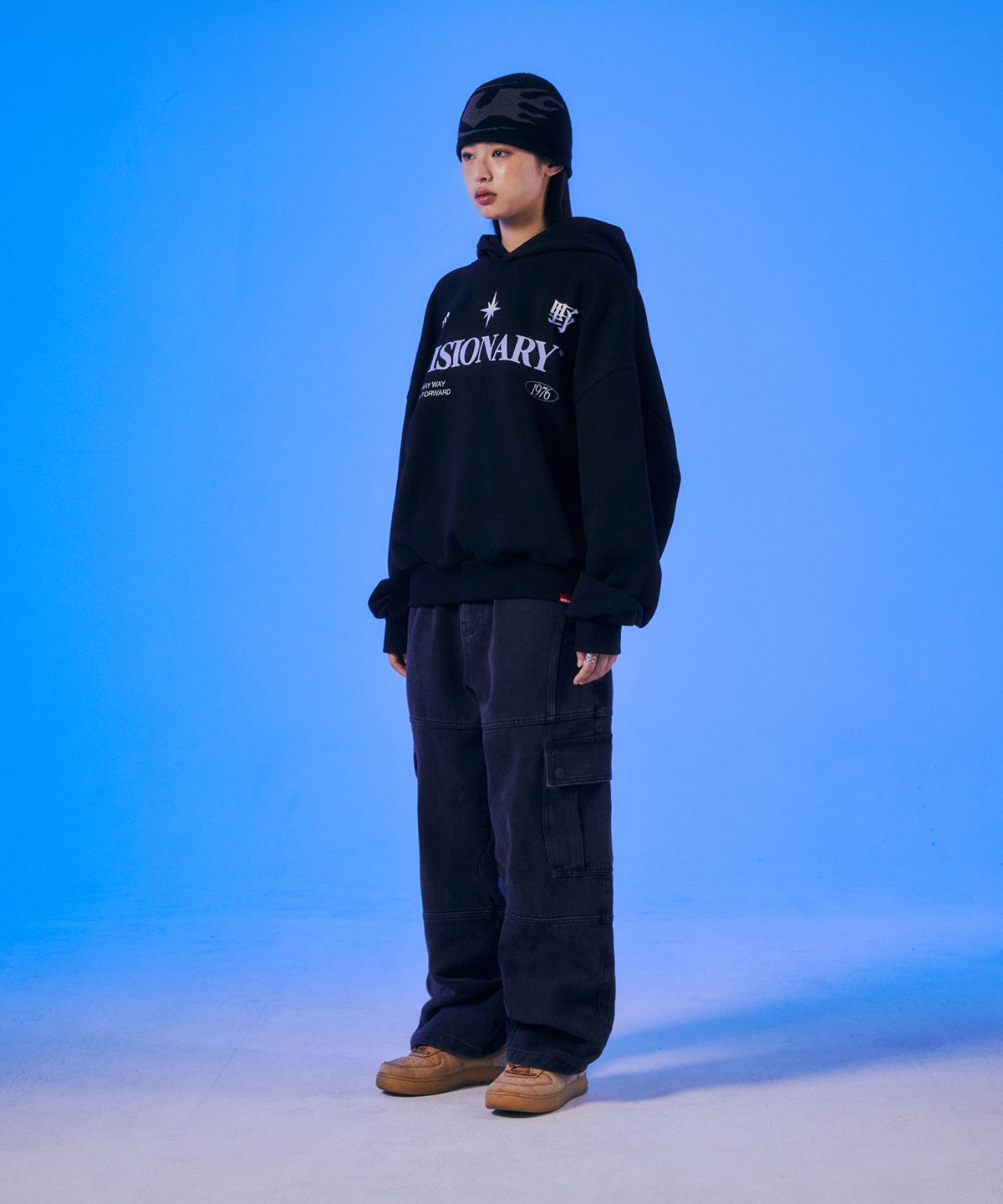 비전스트릿웨어(VISION STREETWEAR) VSW Wide Washed Denim Cargo Pants Black