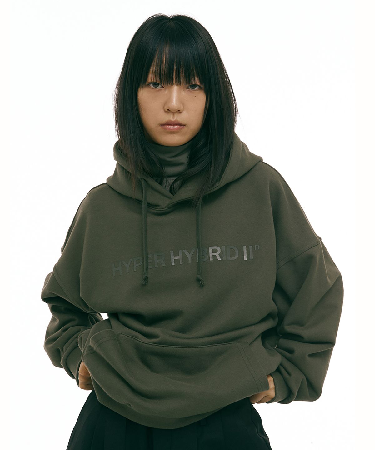 하이투(HYIIⁿ) 크로스 투 스트링 후드티 [카키]