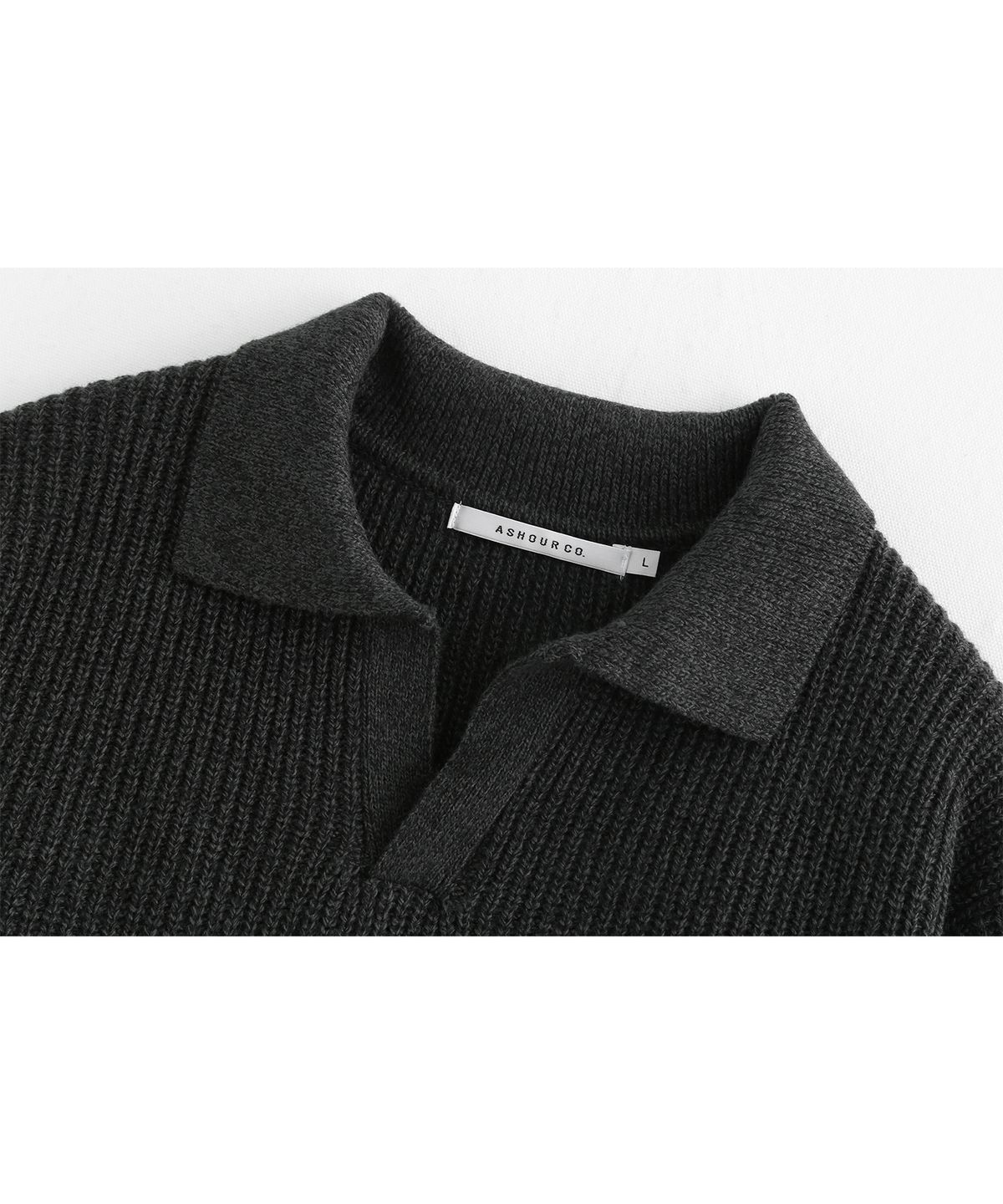 애쉬아워(ASHOUR) Open Collar Mixed Knit Charcoal