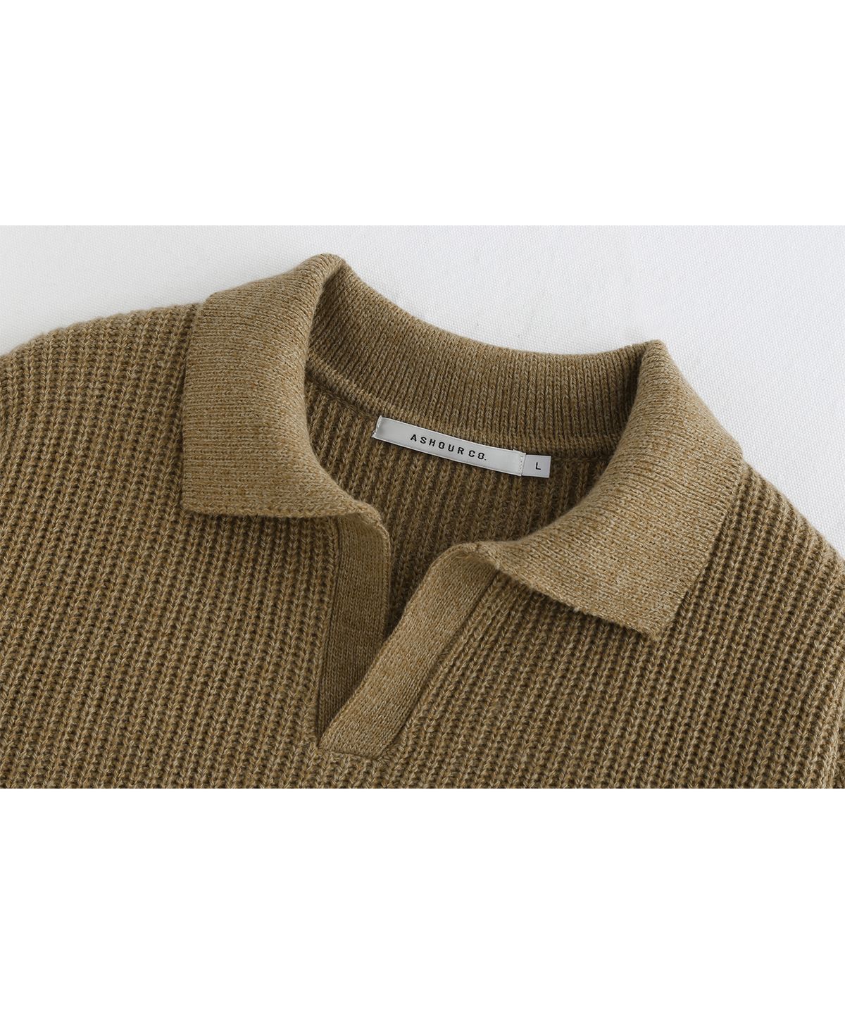 애쉬아워(ASHOUR) Open Collar Mixed Knit Brown