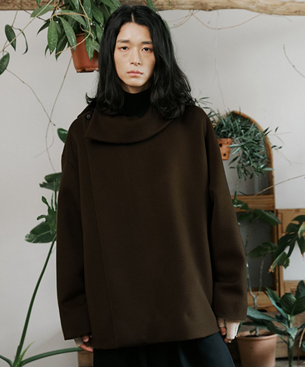 말렌(MALEN) 유니섹스 사이드카라 코트 브라운