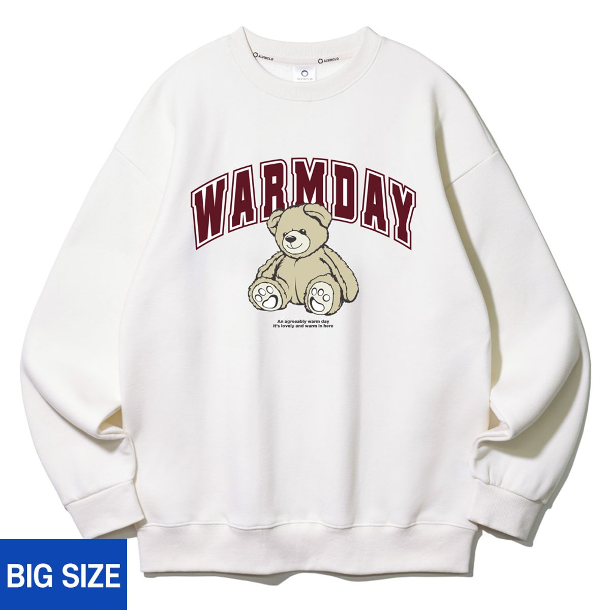 앨빈클로(ALVINCLO) [빅사이즈] 2XL~4XL WARMDAY 곰돌이 오버핏 맨투맨 BE5697 (4 COLOR)
