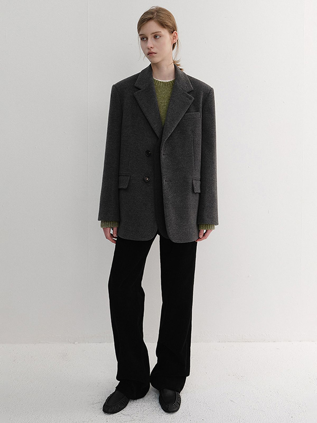 던스트(DUNST) UNISEX LAYERED CASHMERE BLAZER_UDJA6D121_CHARCOAL GREY